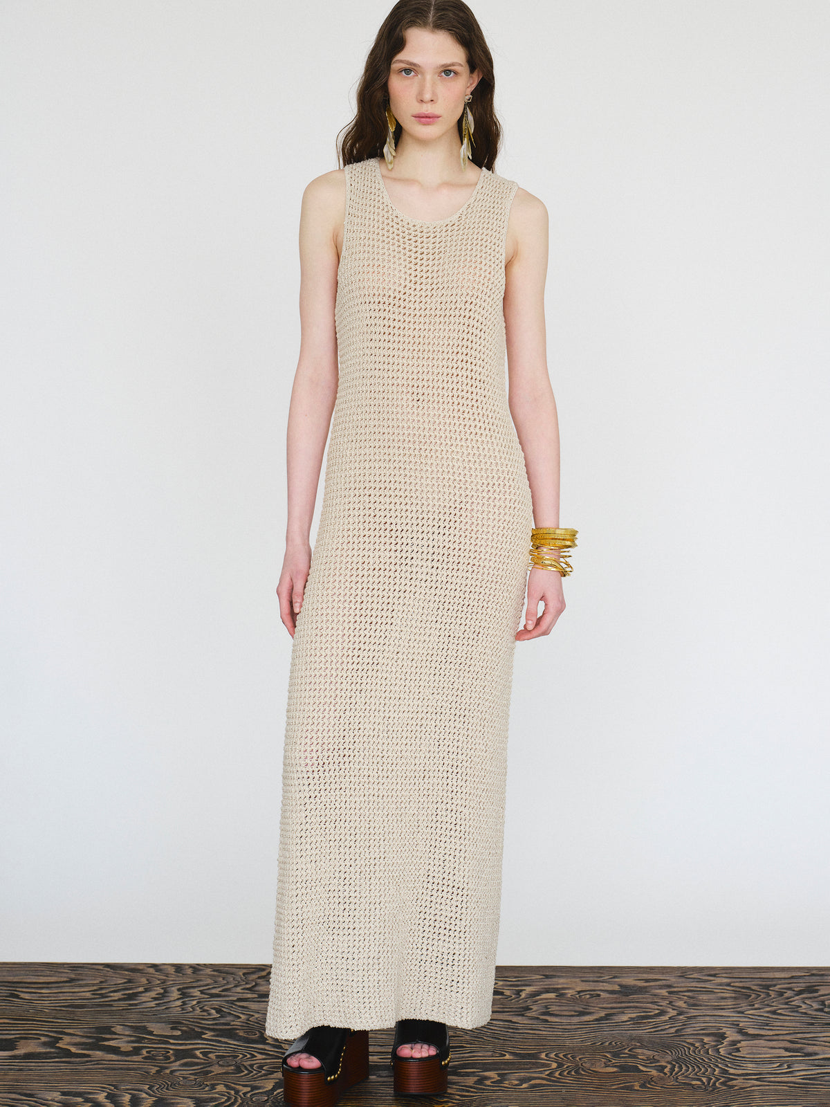 Veronica Crochet Maxi Dress, Natural