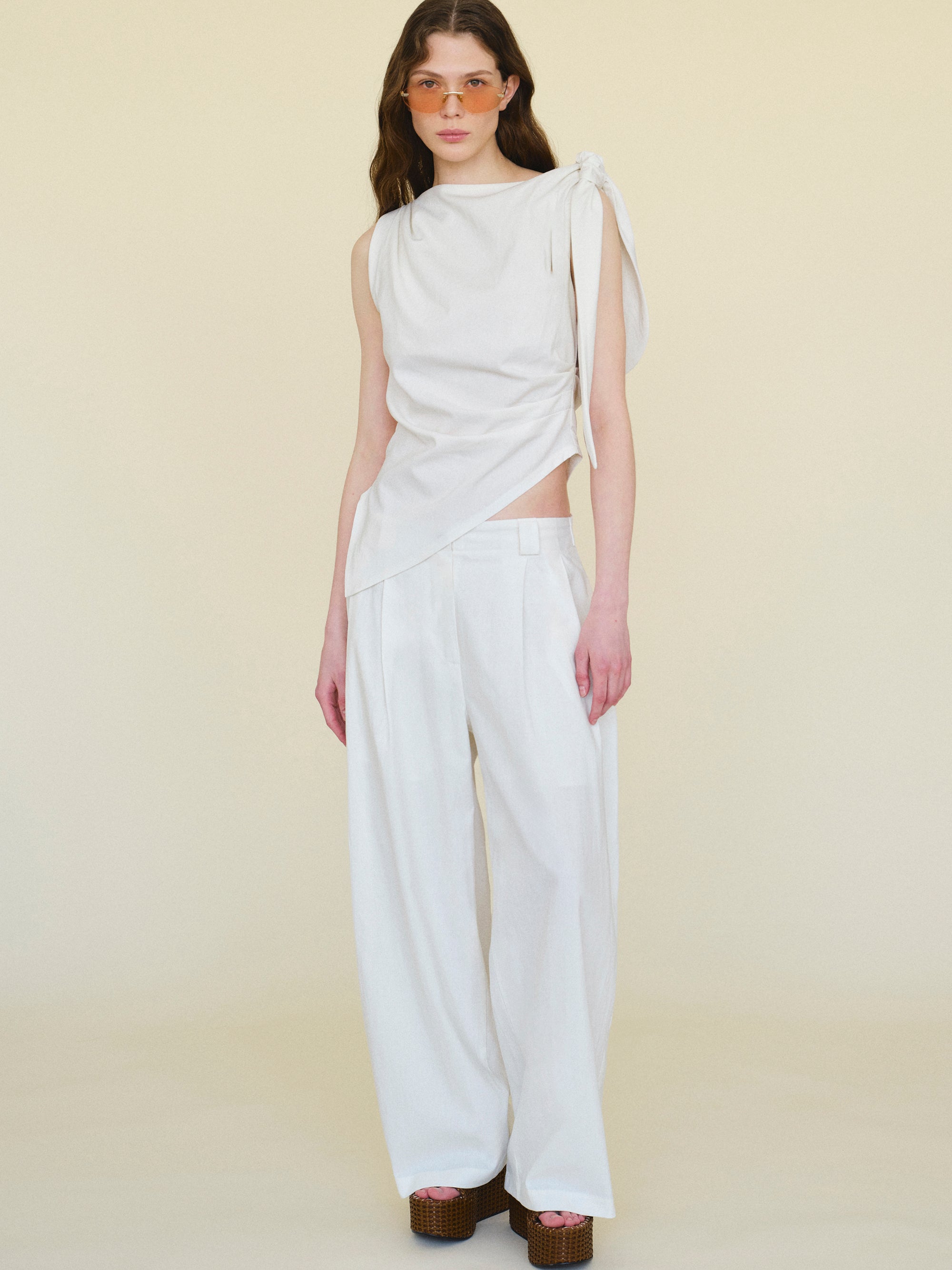 Pleated Pants, White