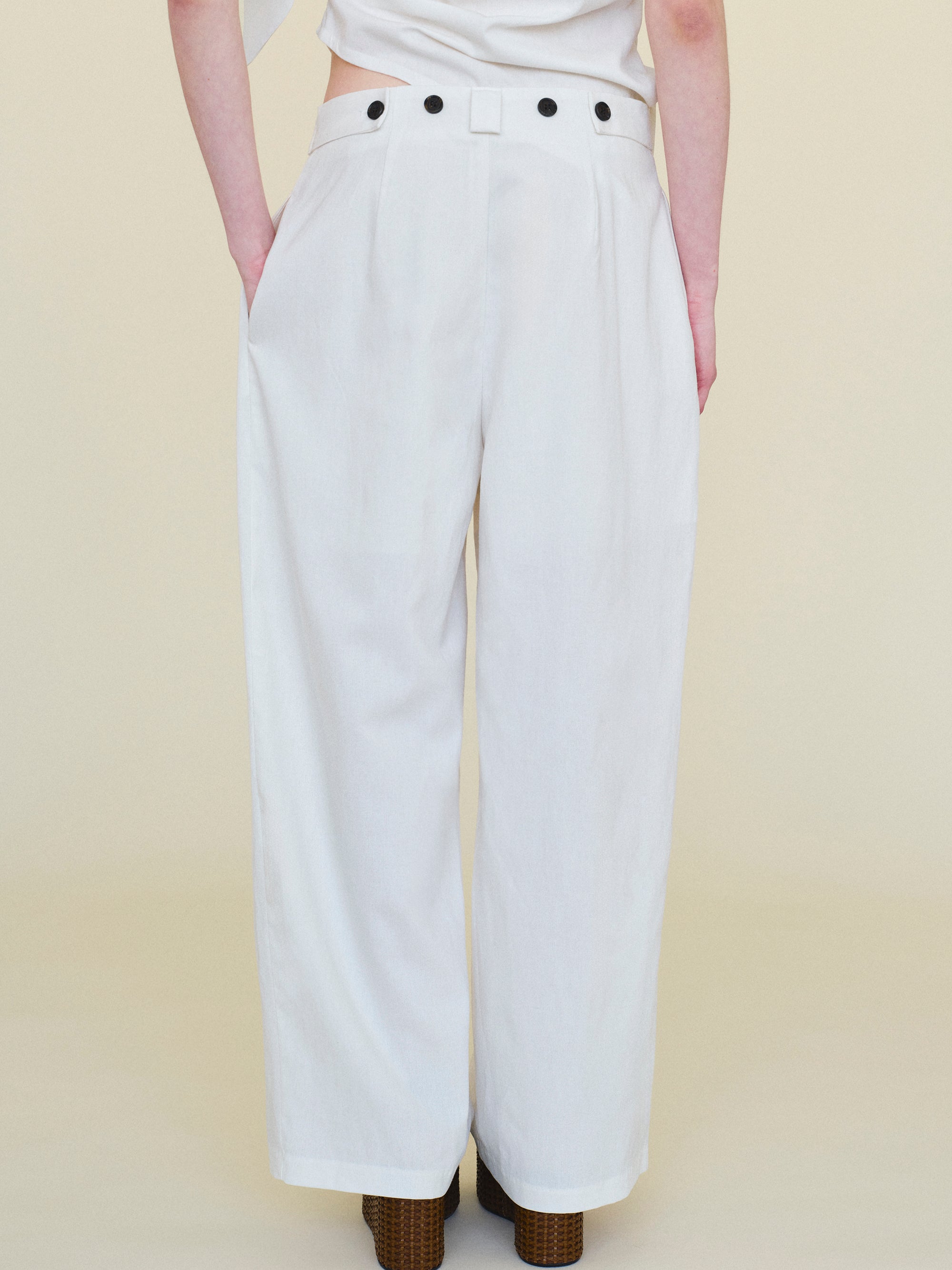 Pleated Pants, White