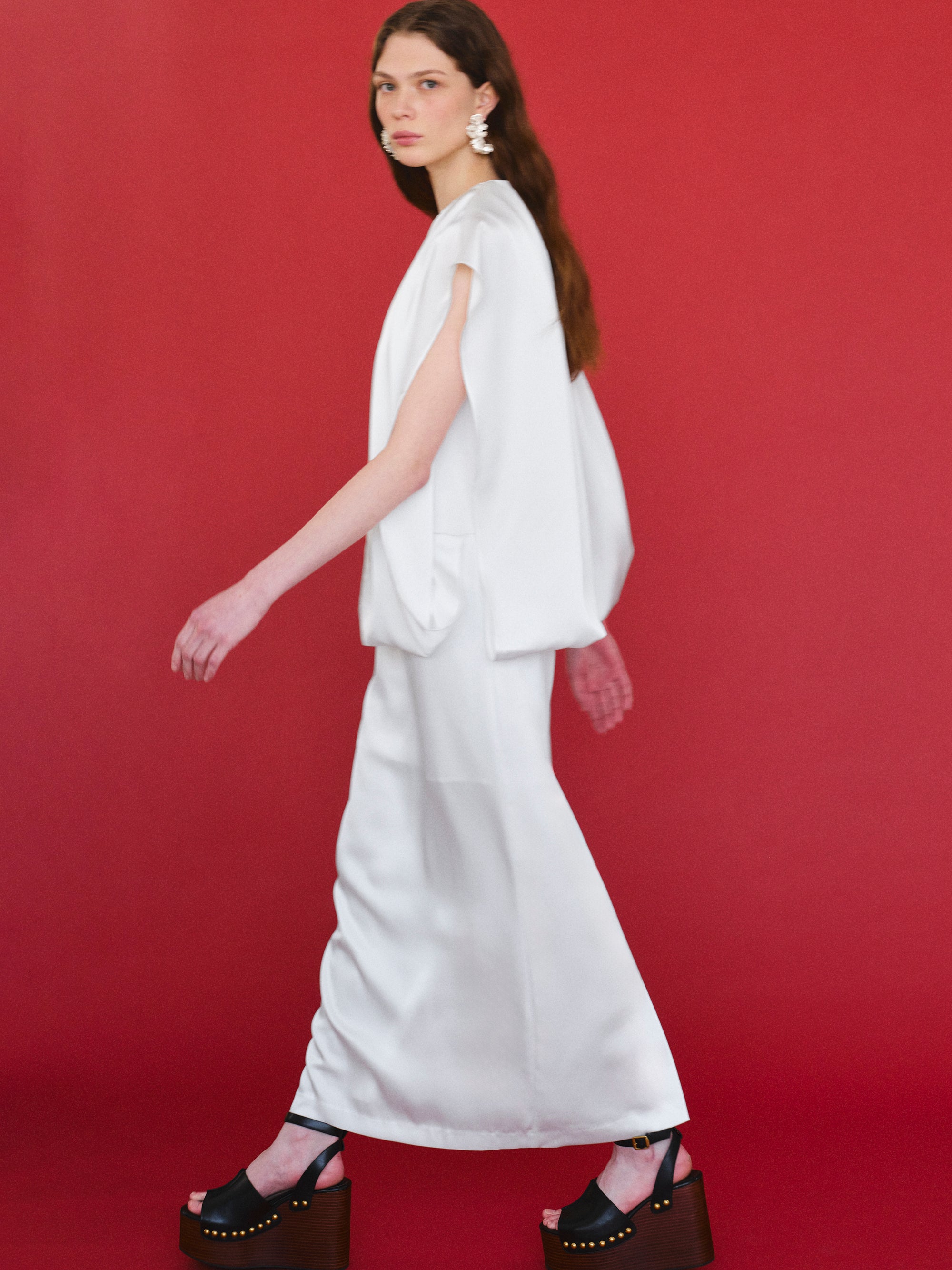 Gathered Volume Dress, White