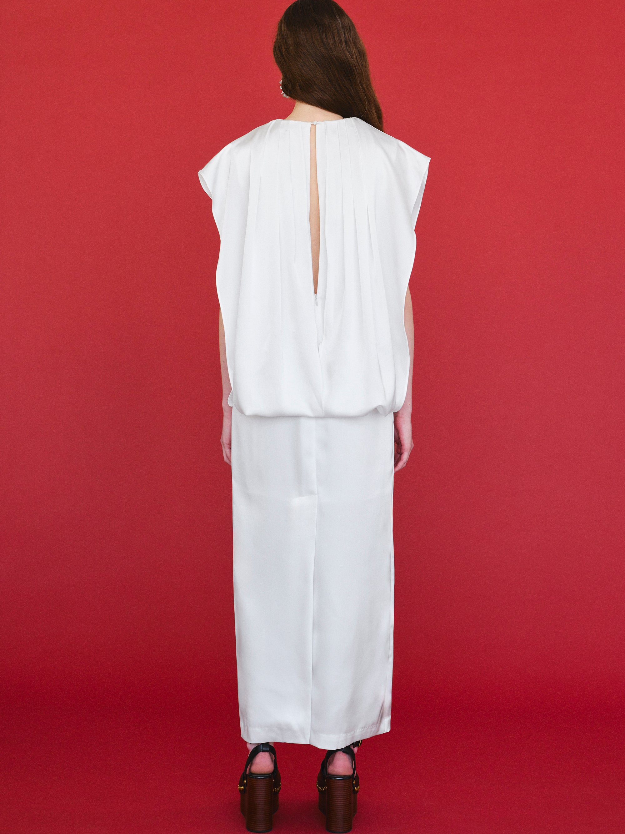 Gathered Volume Dress, White