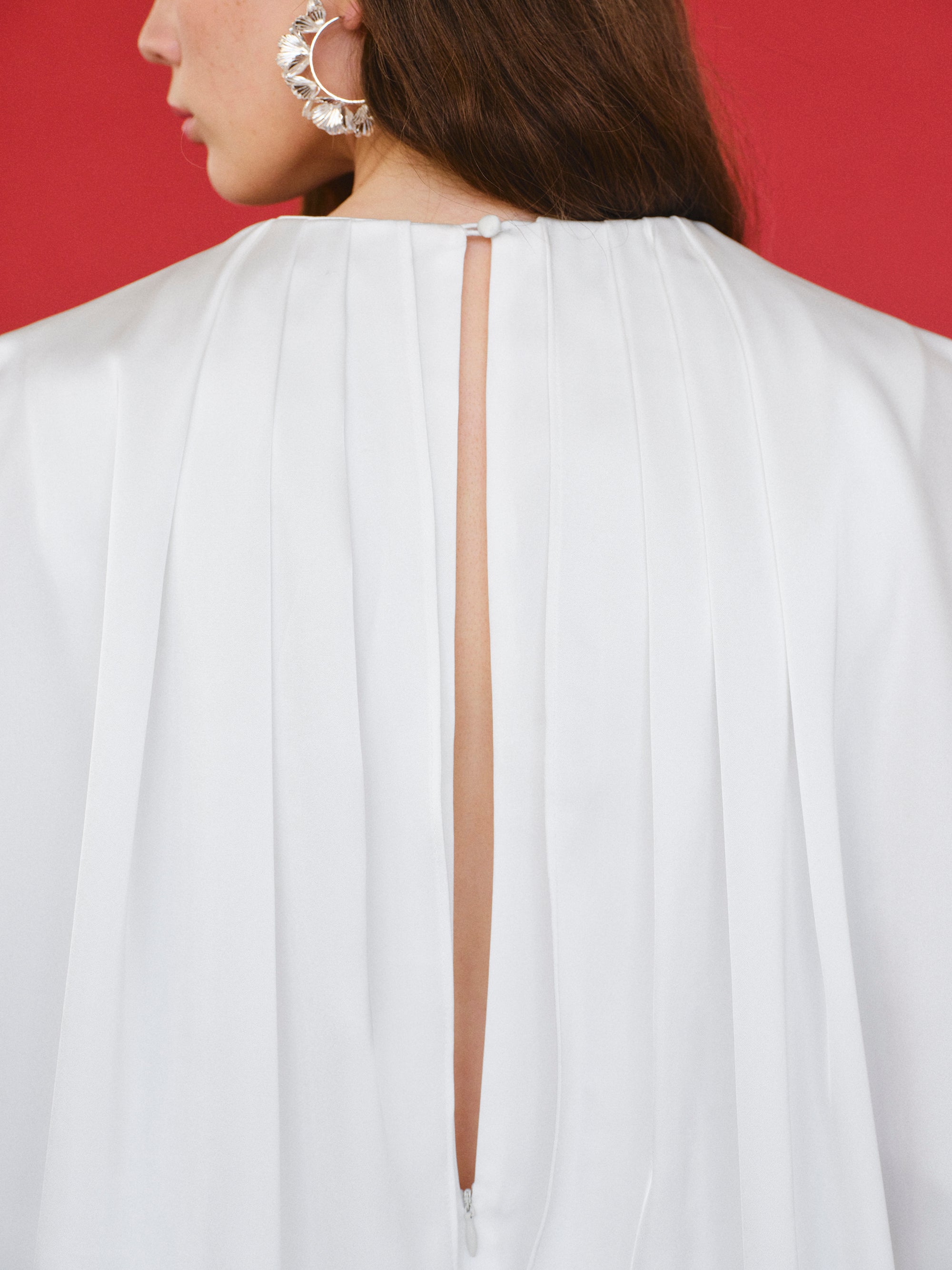 Gathered Volume Dress, White