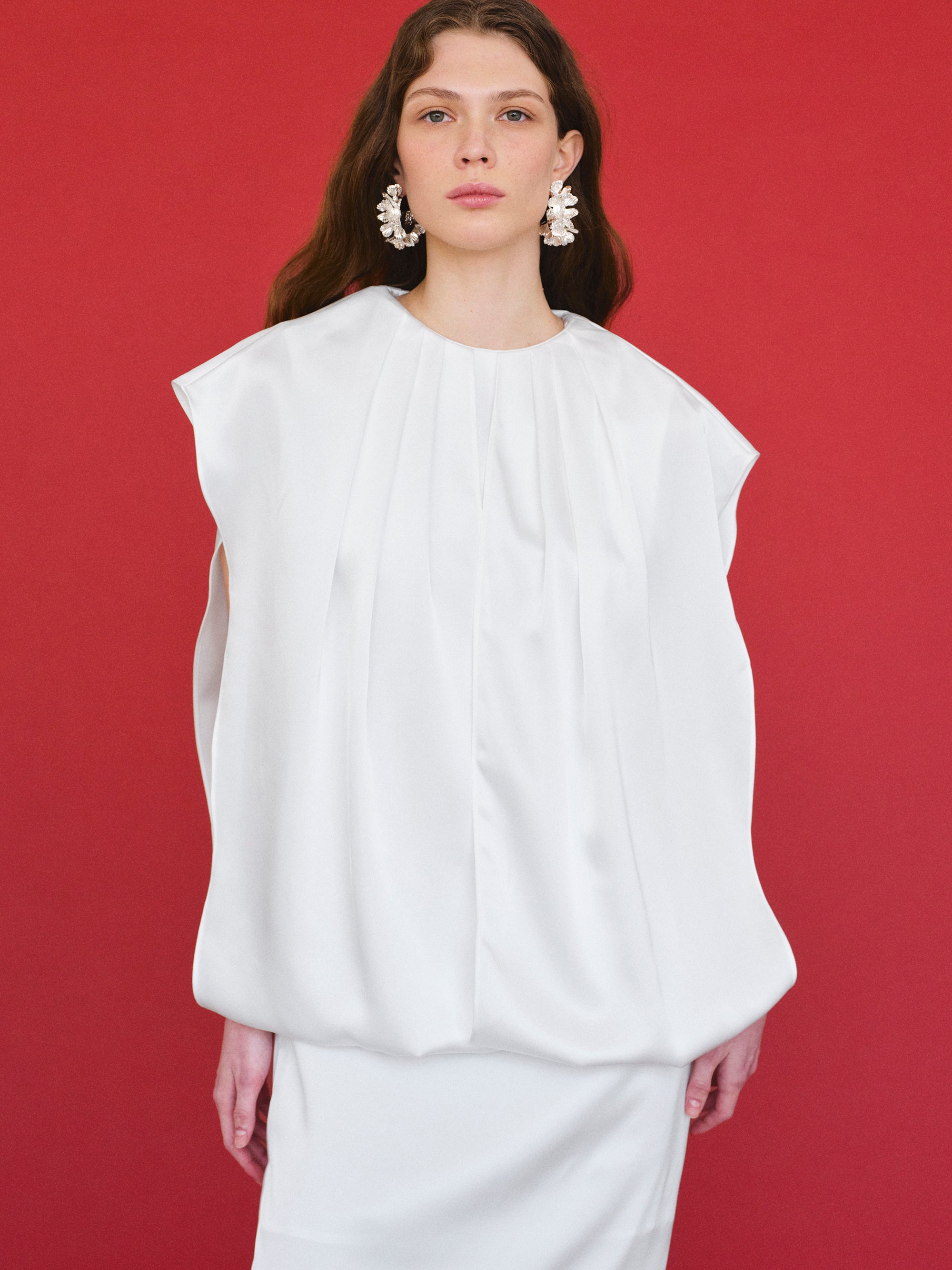 Gathered Volume Dress, White