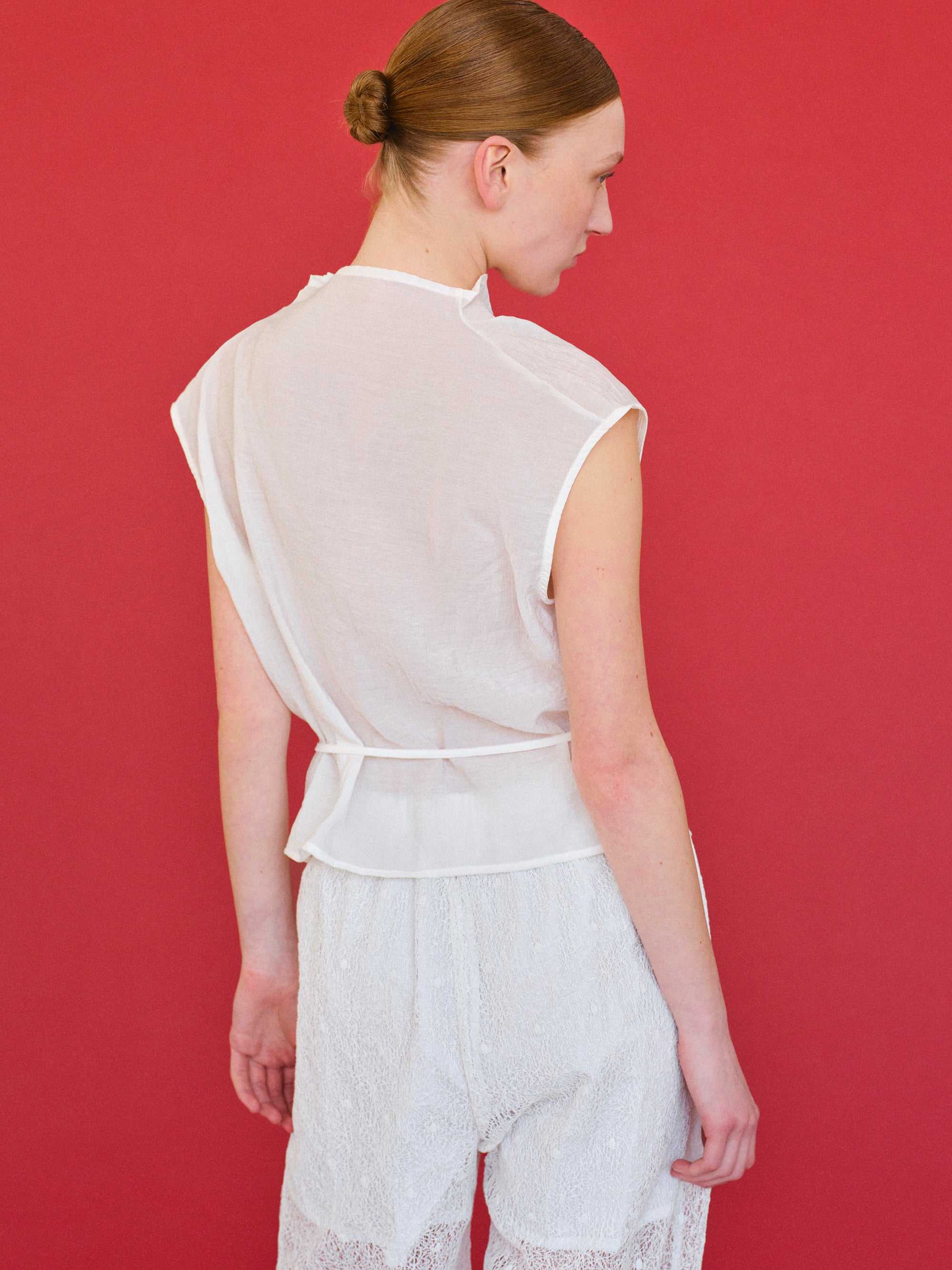 Delphi Draped Sash Top, White