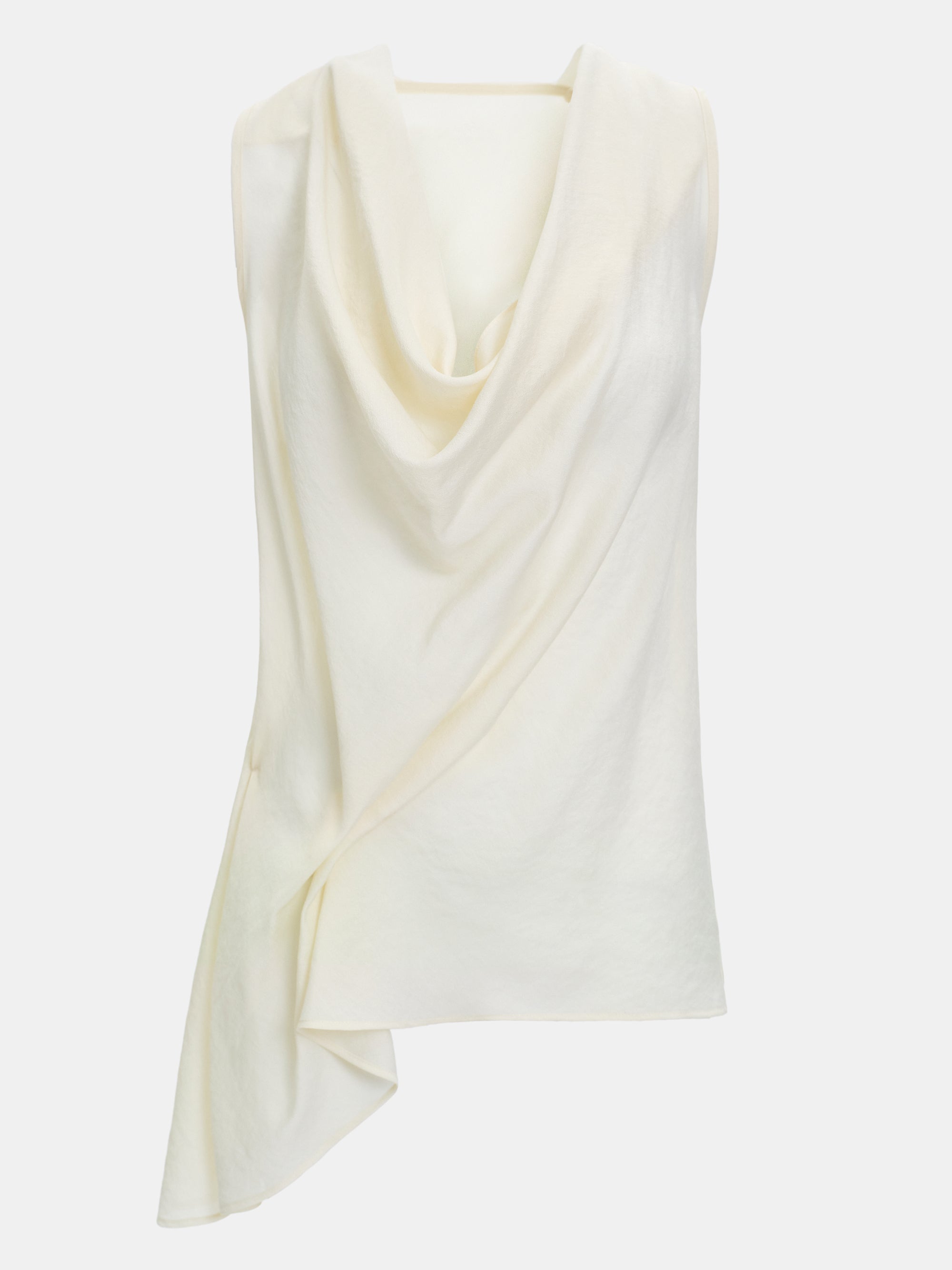 Tomi Asymmetrical Drape Satin Top, Ivory
