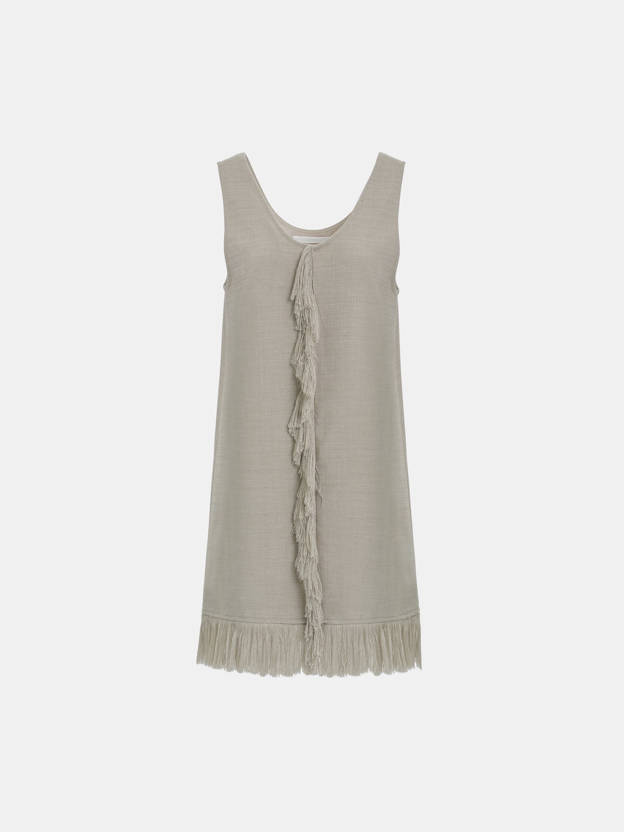 Fringed Slub Linen Dress, Natural