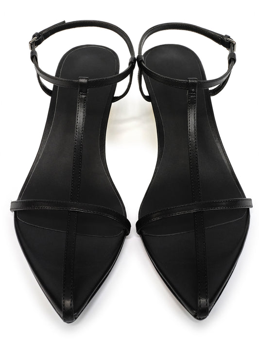 (Pre-order) Oval T-Strap Wedge Sandals, Black