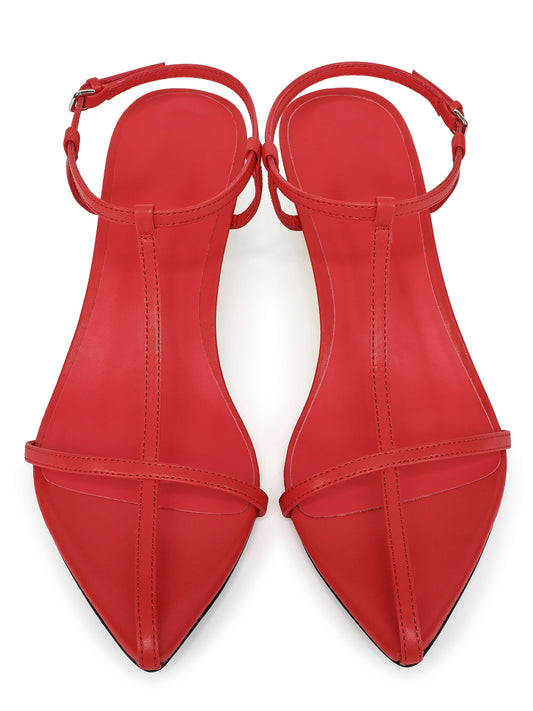 (Pre-order) Oval T-Strap Wedge Sandals, Red