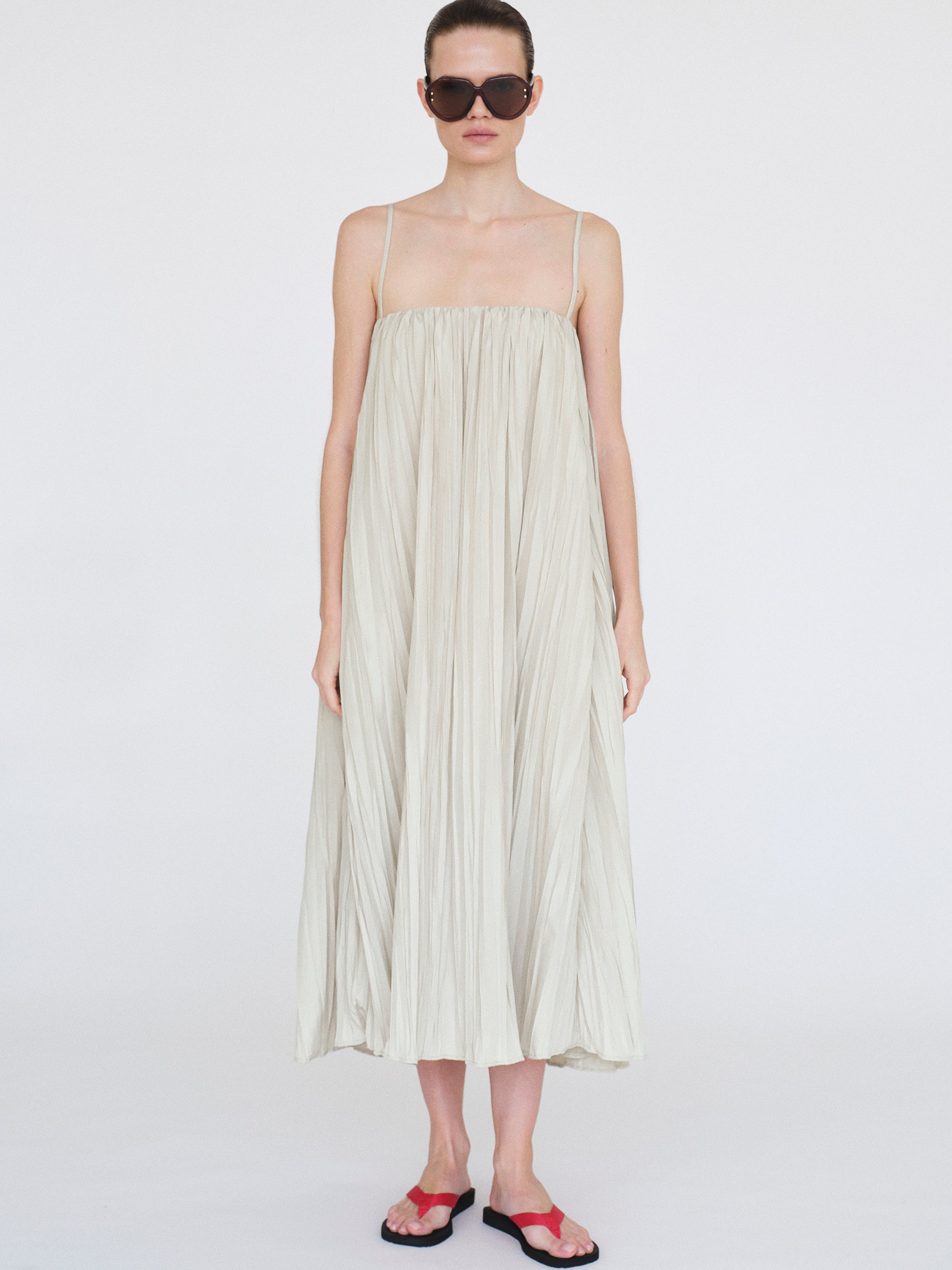 Pleated Camisole Dress, Alabaster