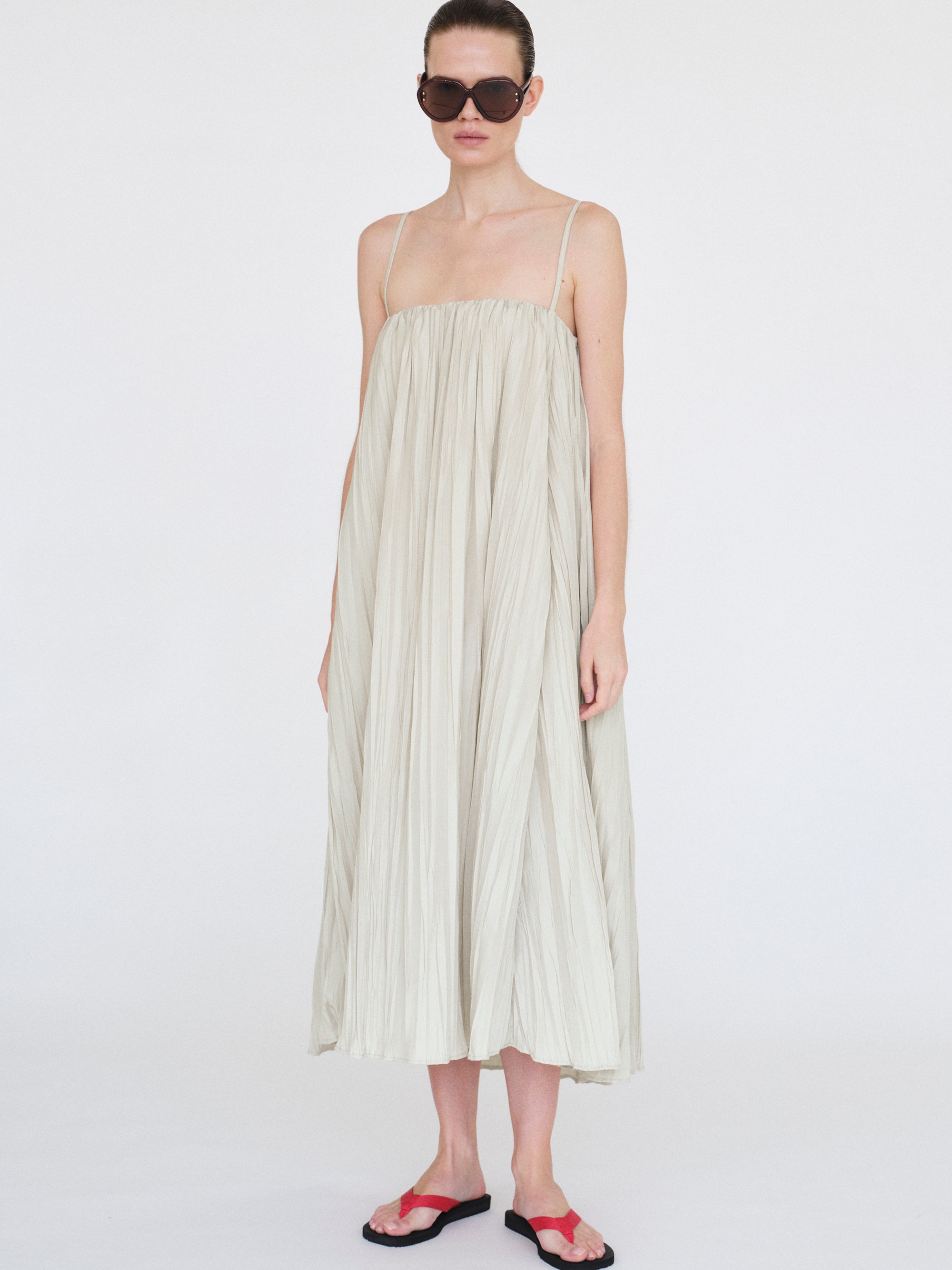 Pleated Camisole Dress, Alabaster
