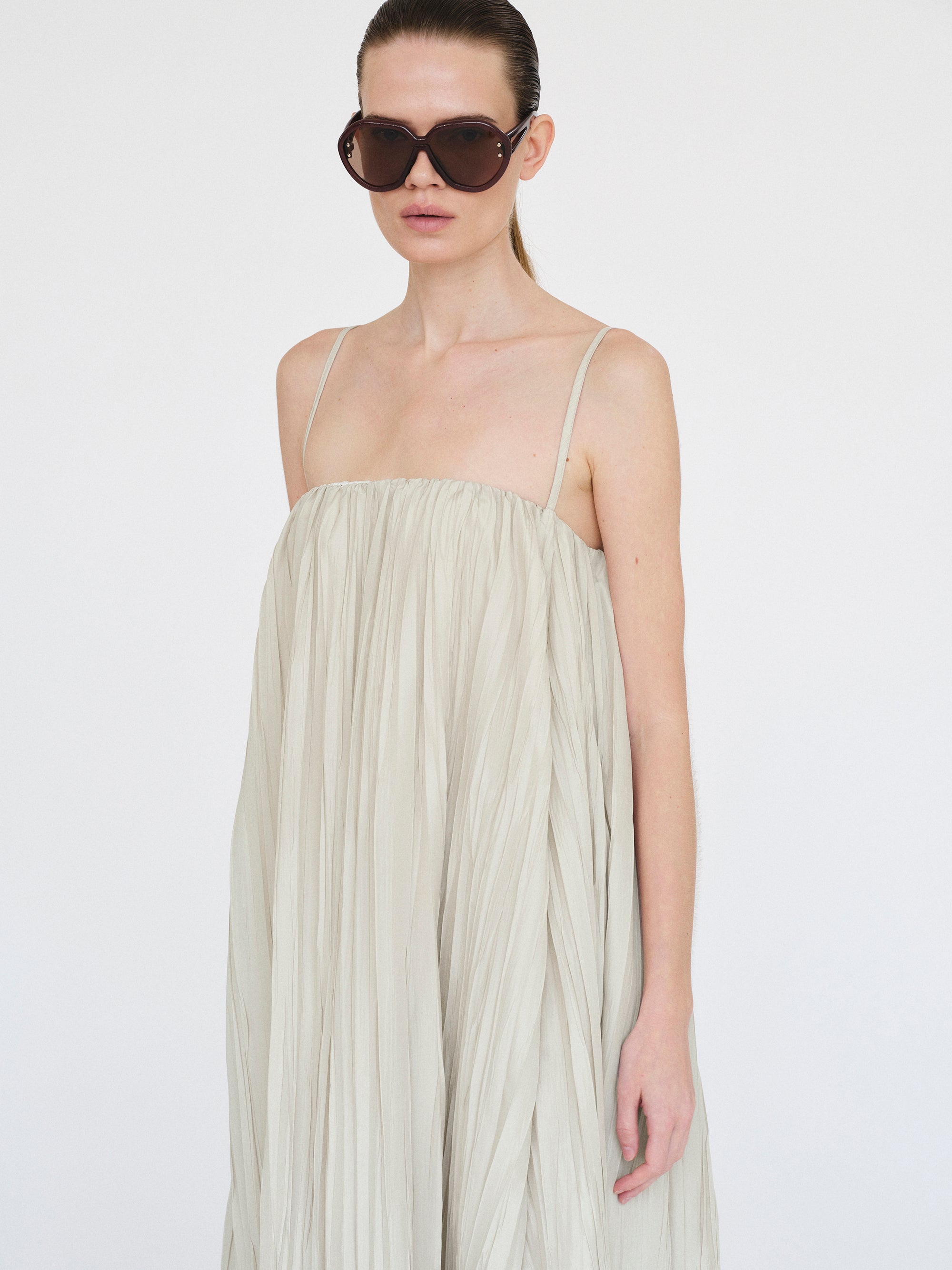 Pleated Camisole Dress, Alabaster