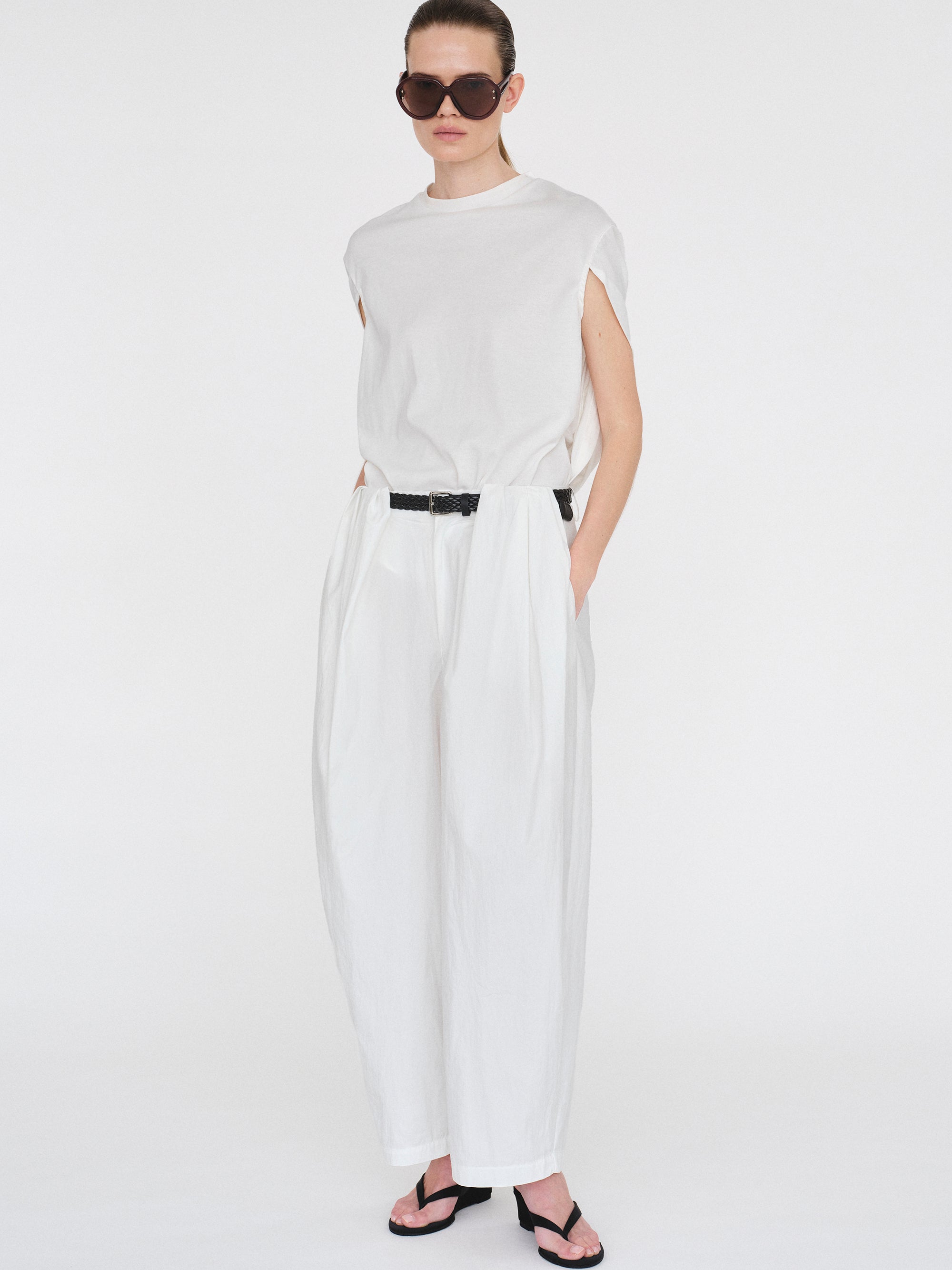 Belted Volume Pants, White