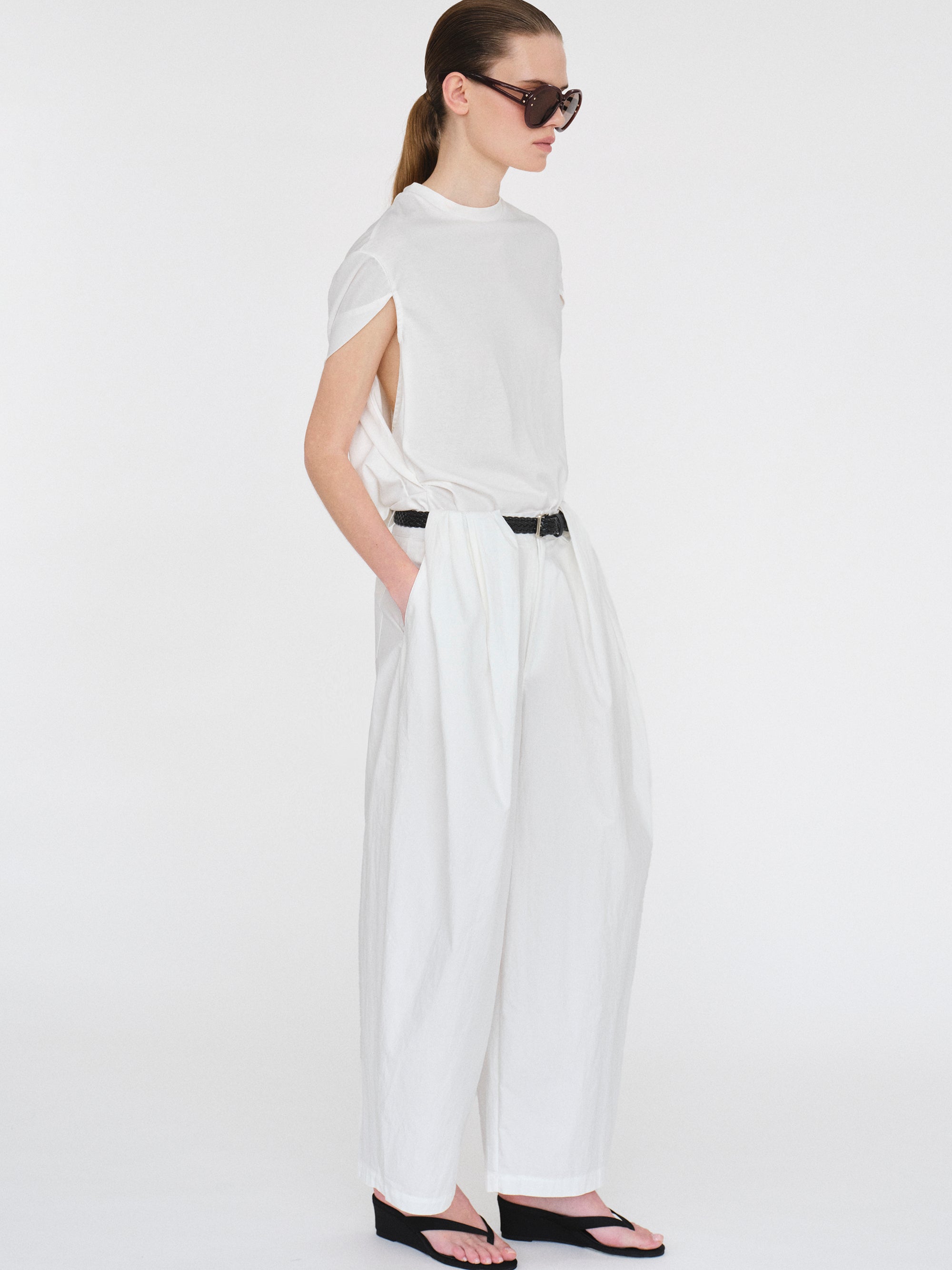 Belted Volume Pants, White