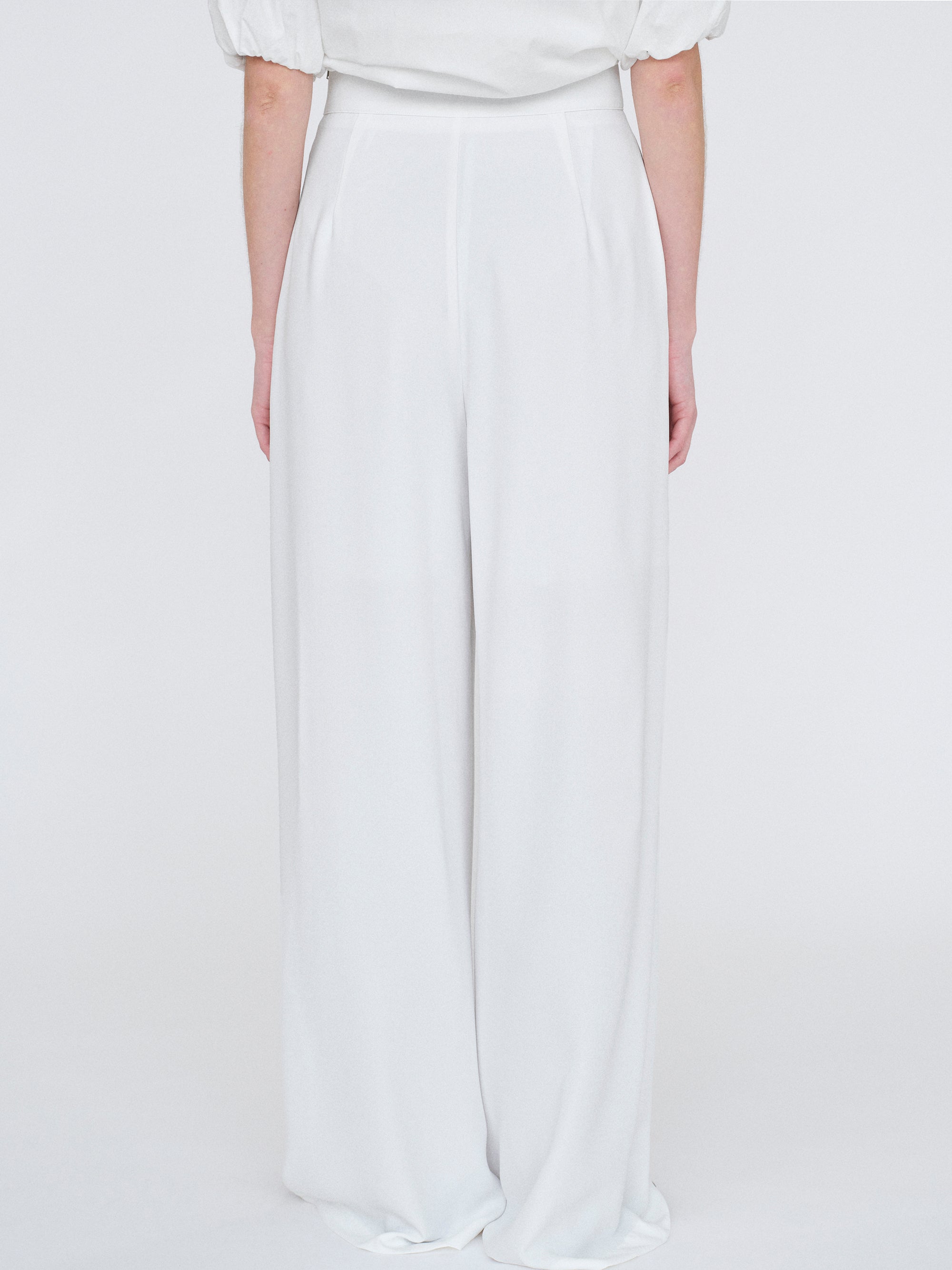 High-Waisted Crepe Pants, White