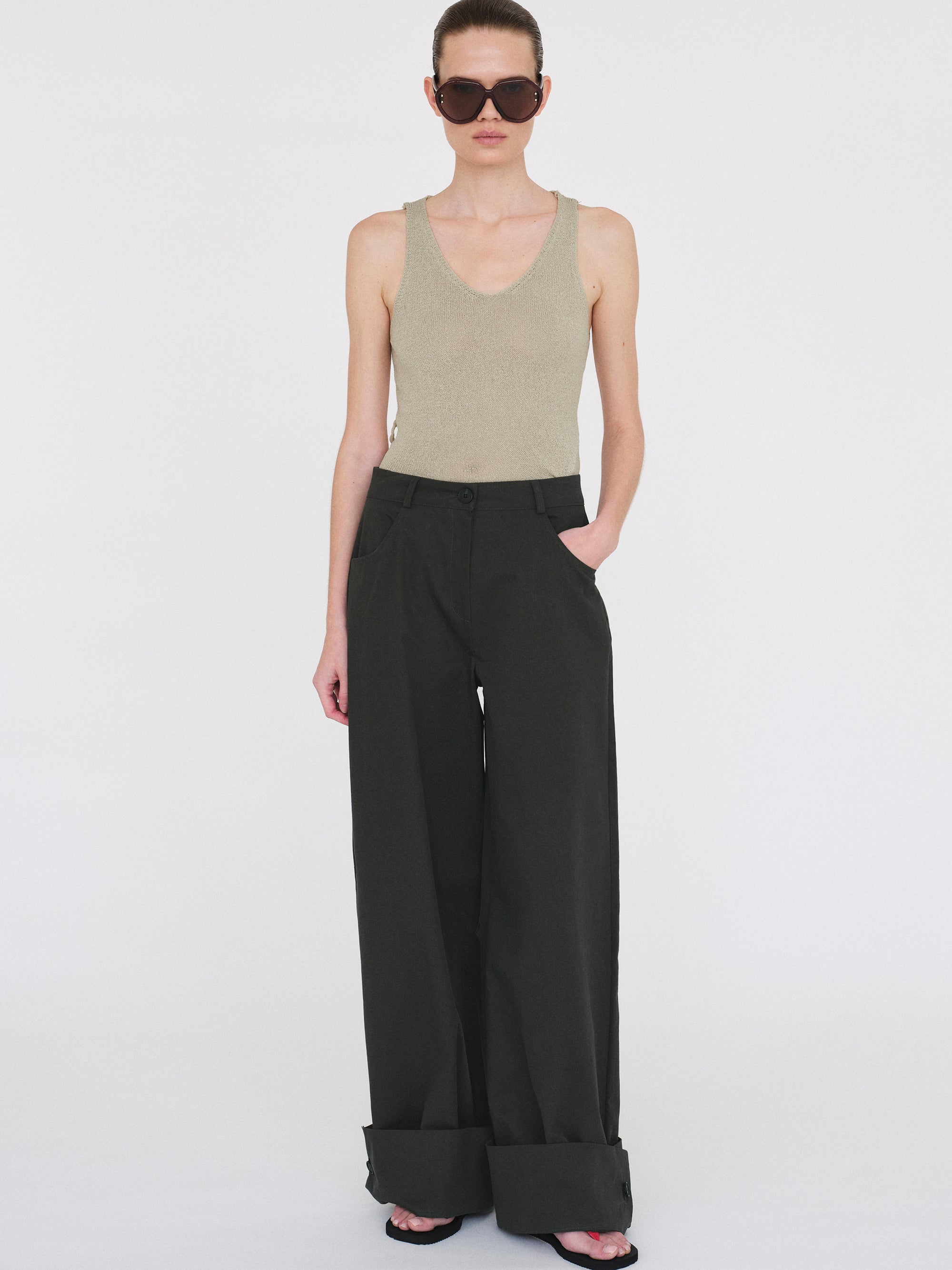 Cuffed Wide-Leg Trousers, Sacramento