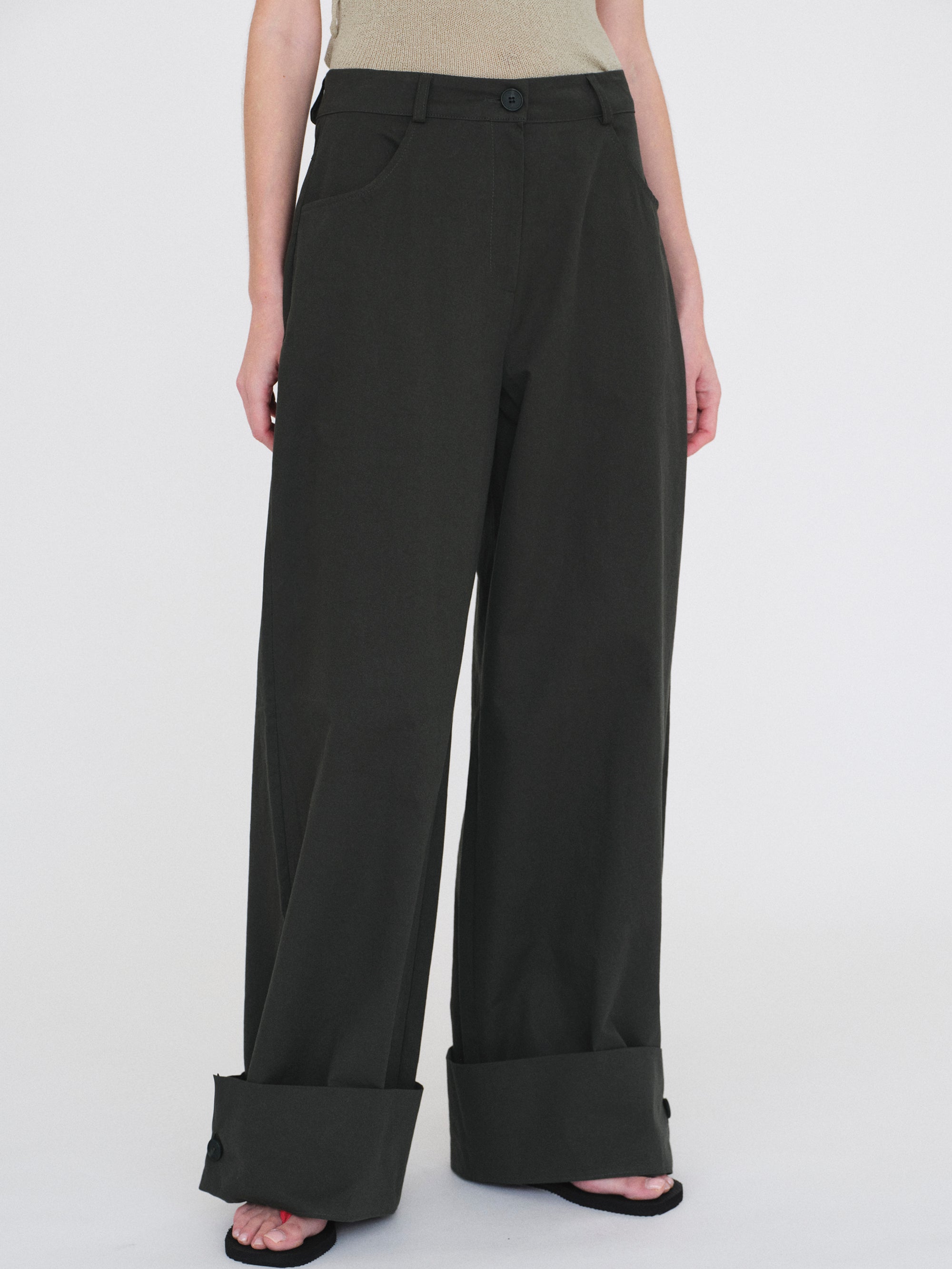 Cuffed Wide-Leg Trousers, Sacramento – SourceUnknown