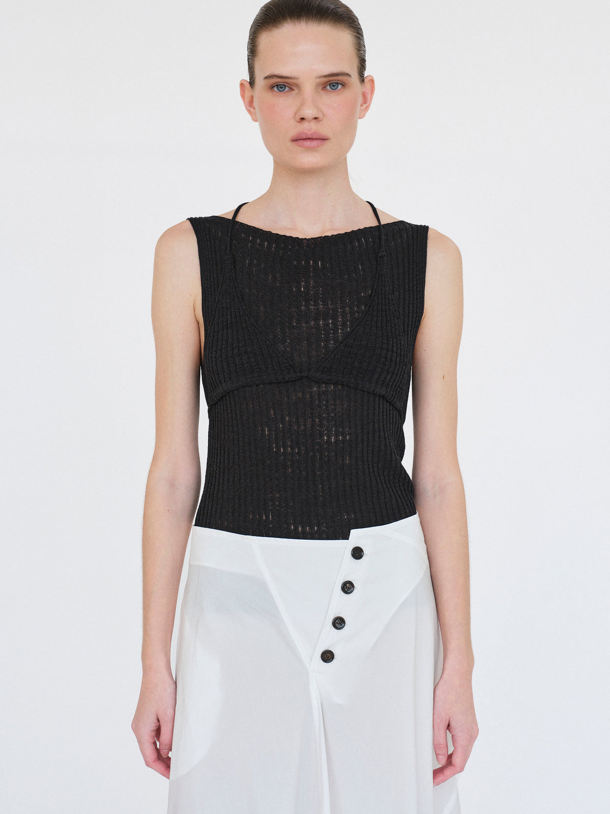 Reine Dual-Layer Knit Top, Black