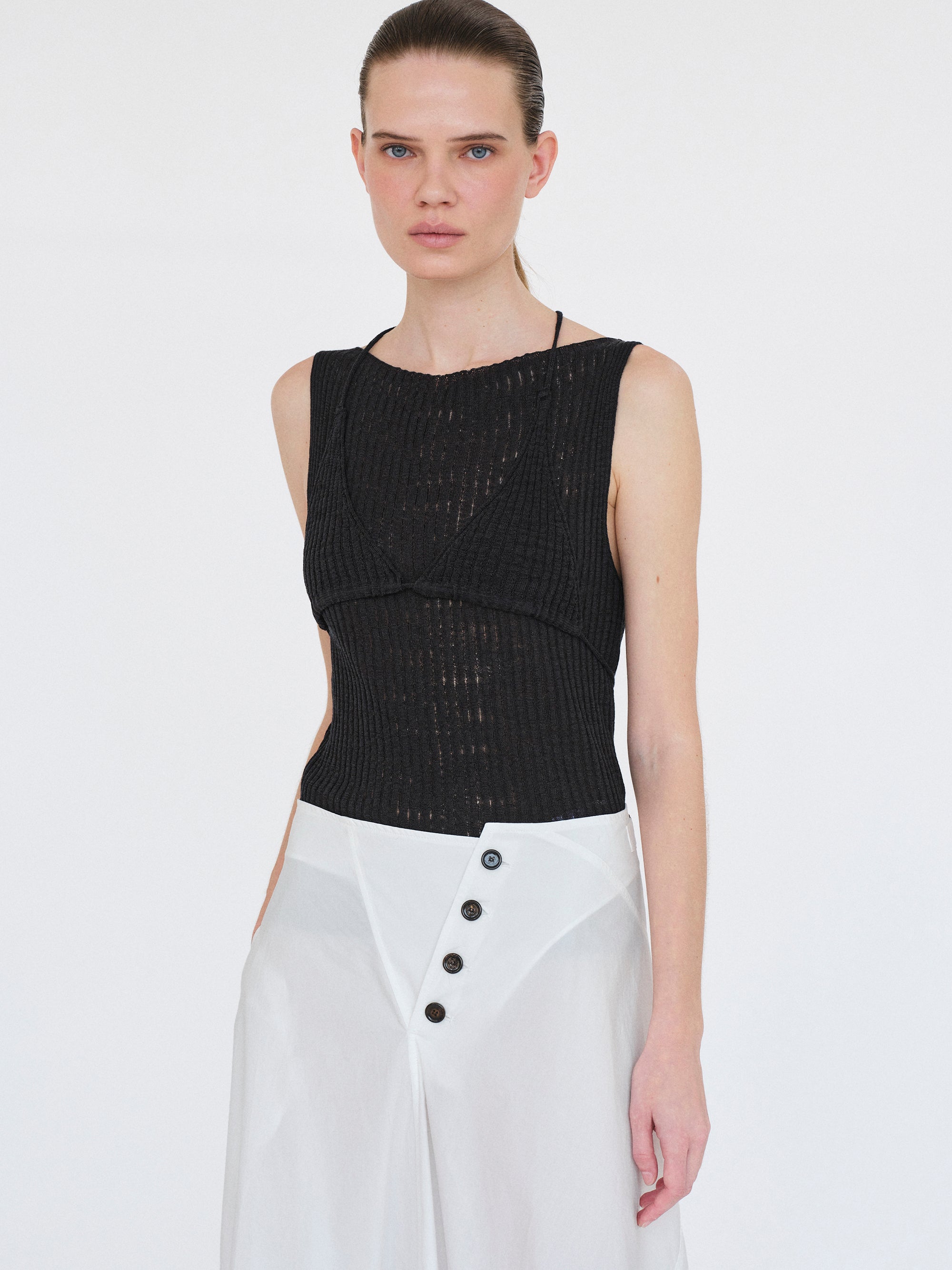 Reine Dual-Layer Knit Top, Black