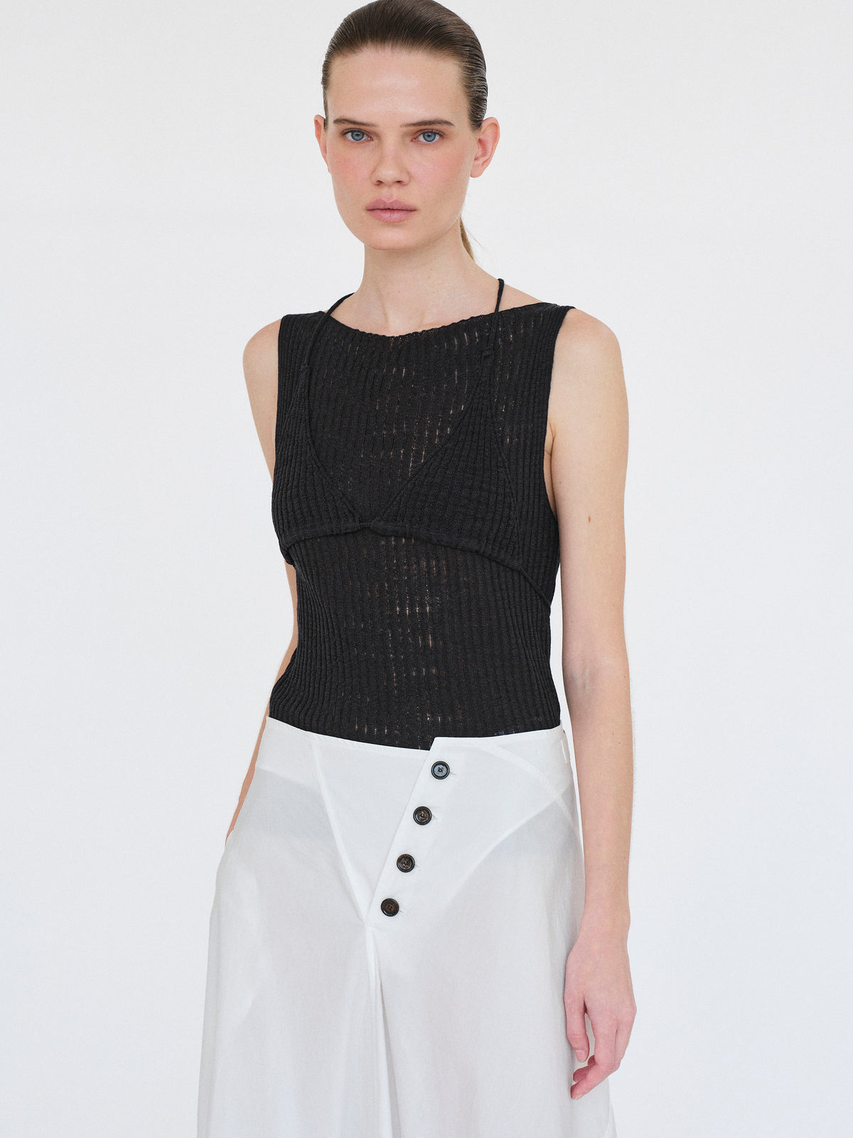 Reine Dual-Layer Knit Top, Black