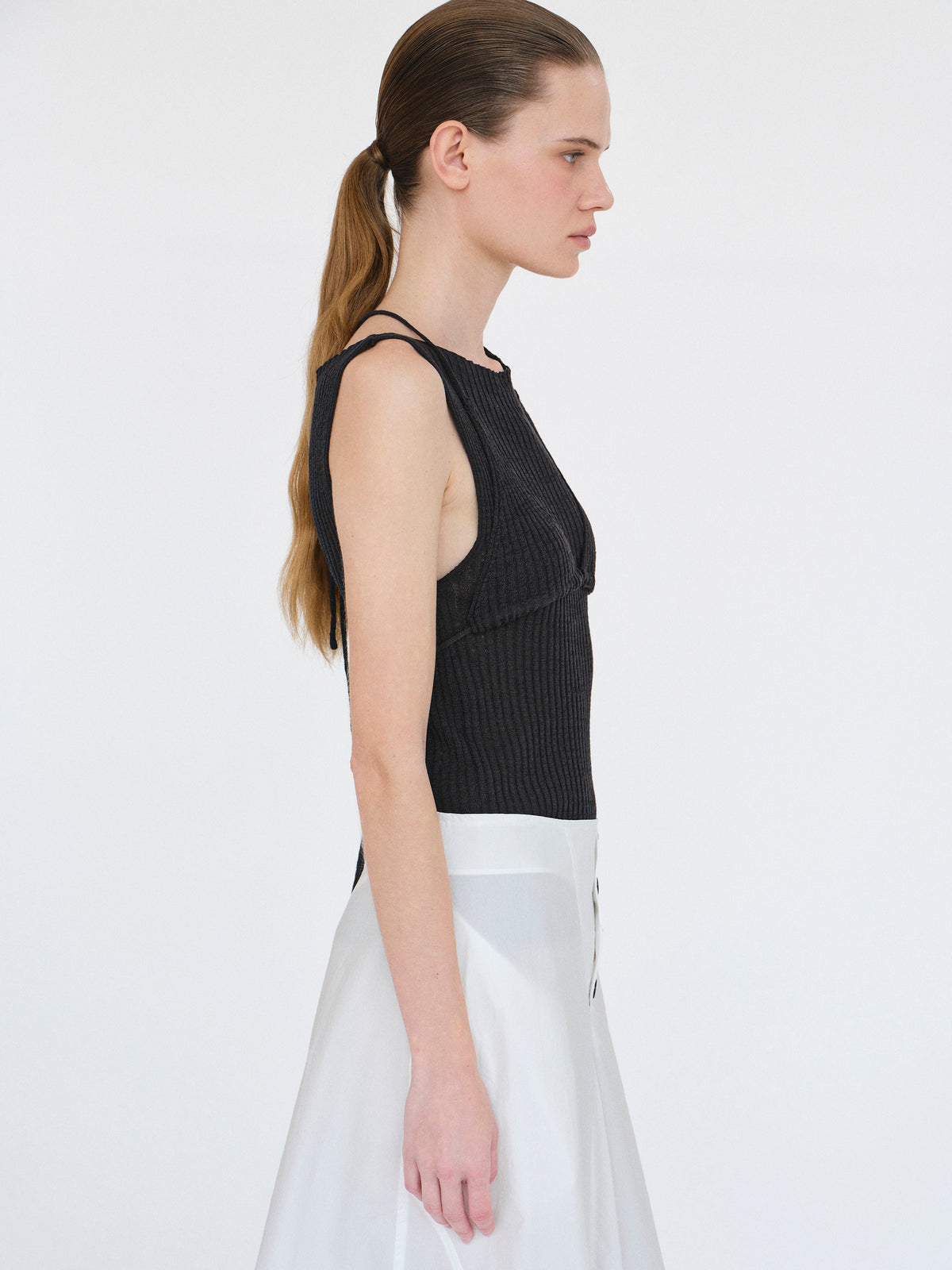 Reine Dual-Layer Knit Top, Black