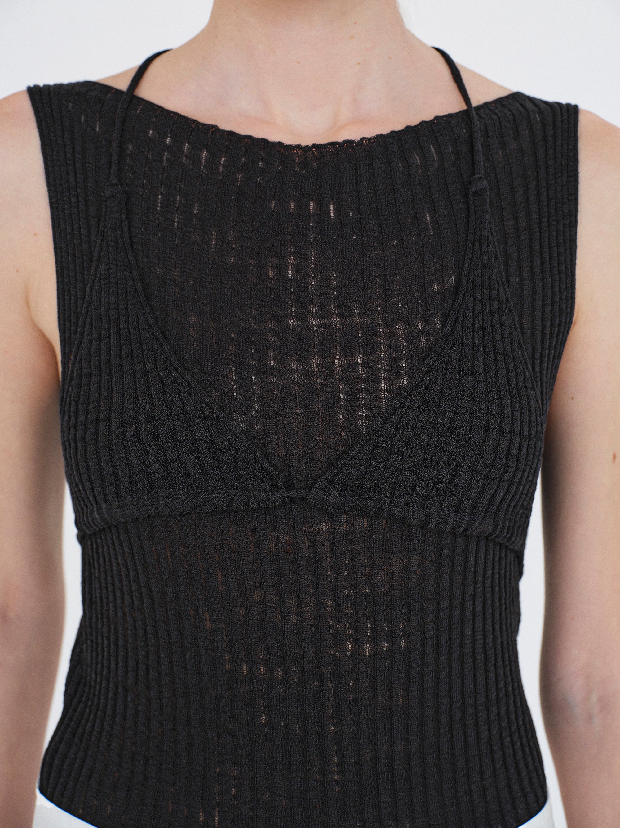 Reine Dual-Layer Knit Top, Black
