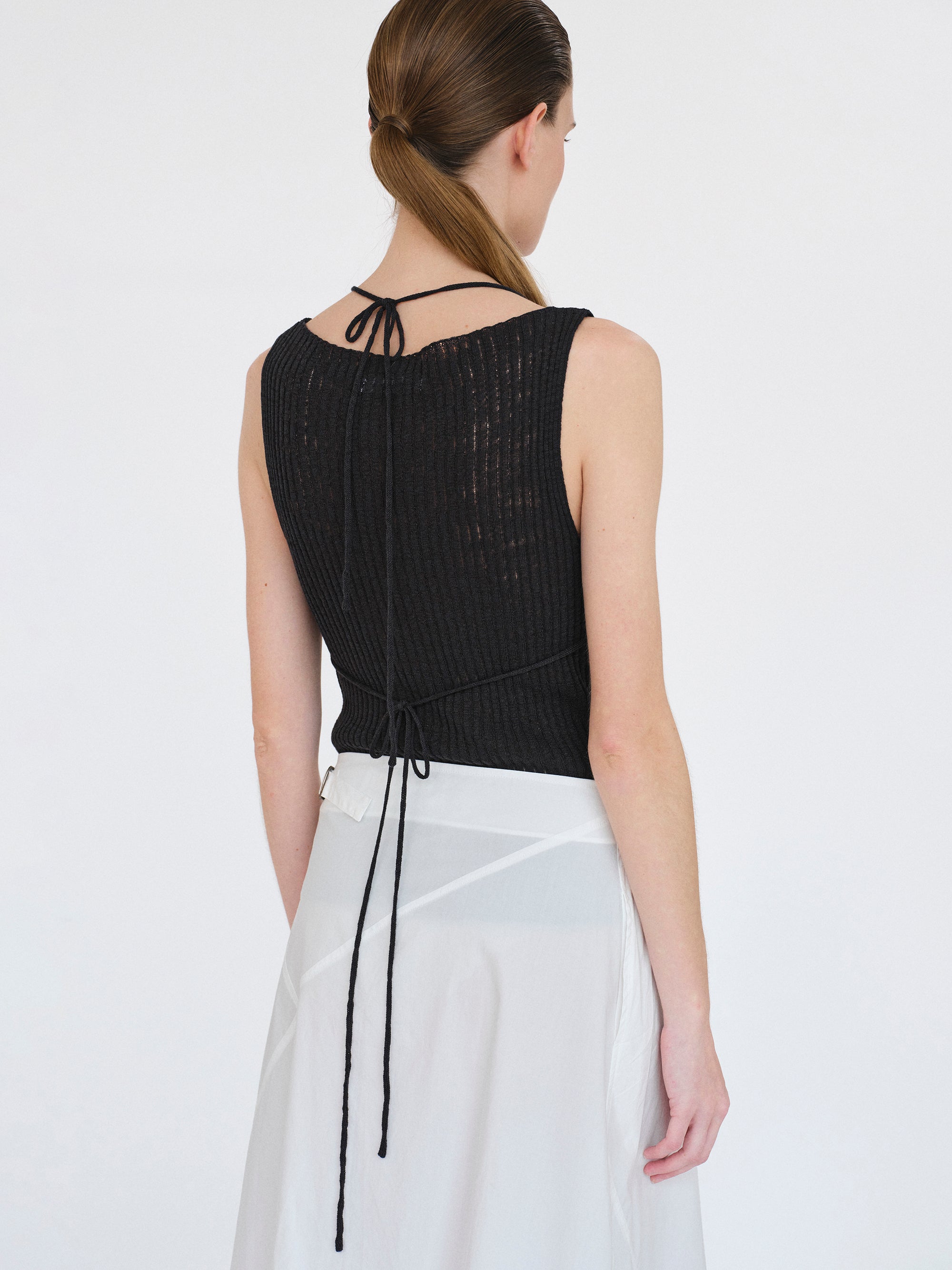 Reine Dual-Layer Knit Top, Black