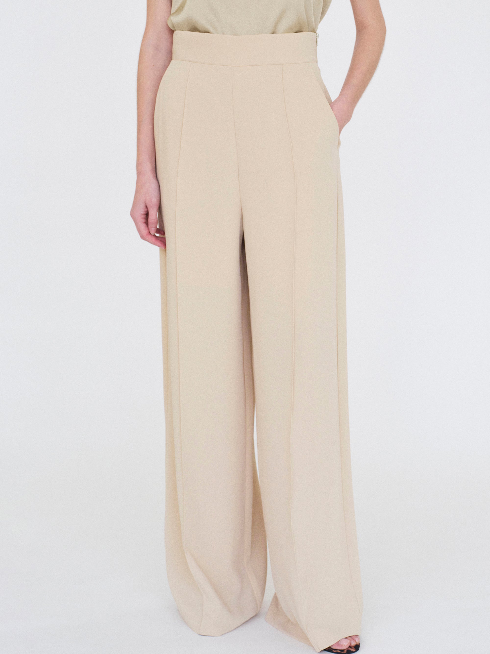 High-Waisted Crepe Pants, Mushroom