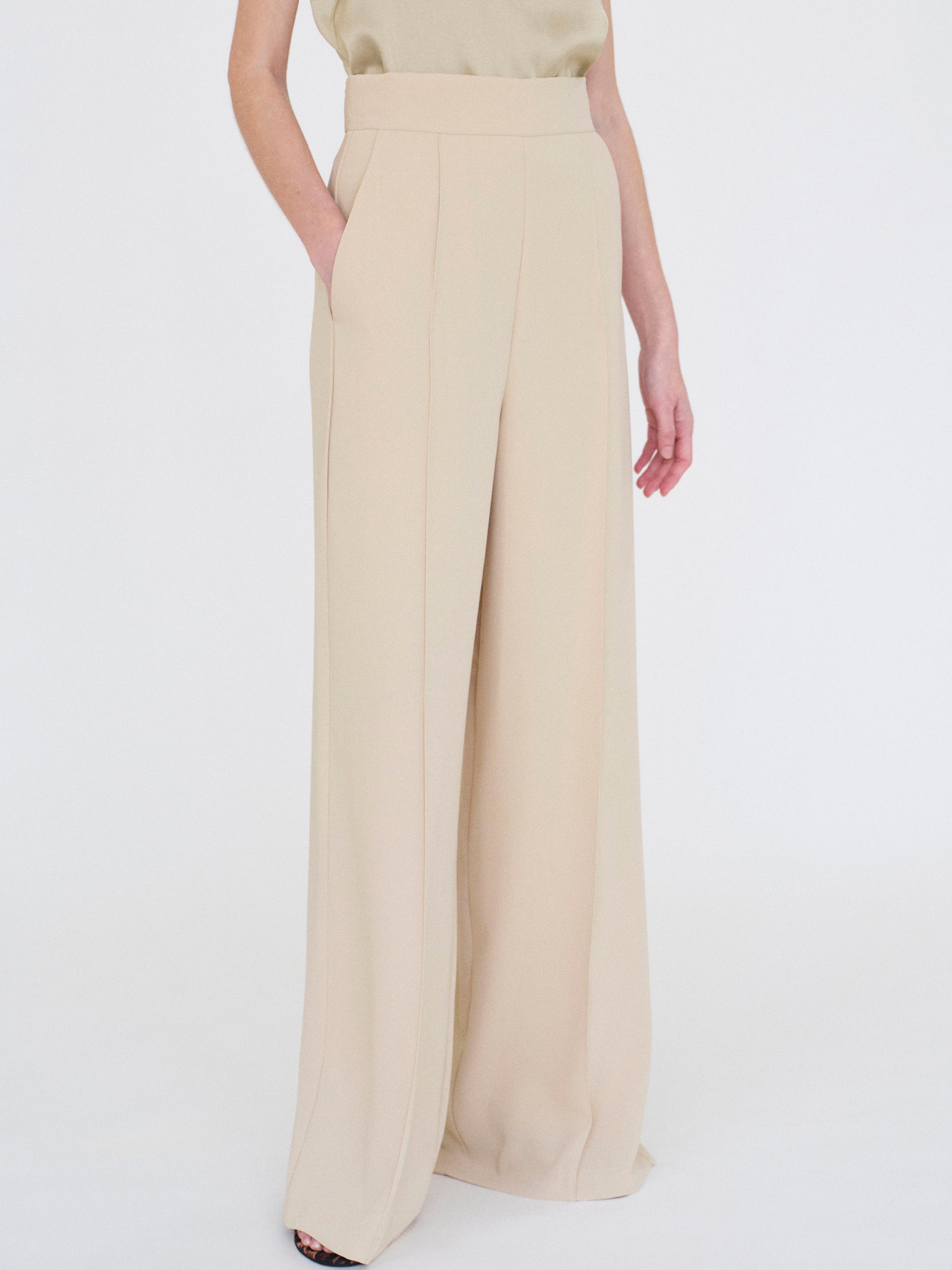 High-Waisted Crepe Pants, Mushroom