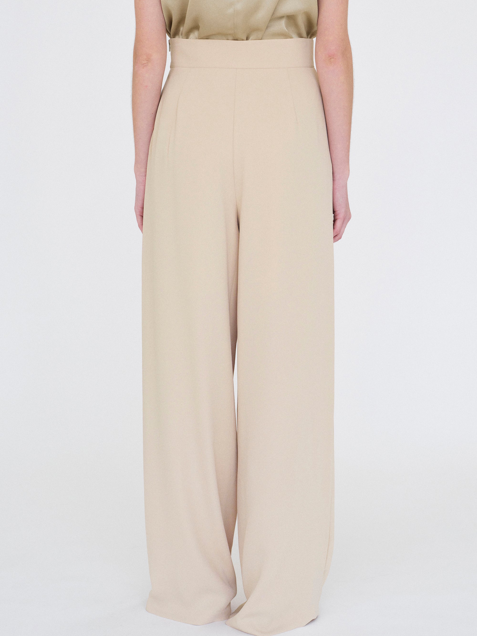 High-Waisted Crepe Pants, Mushroom