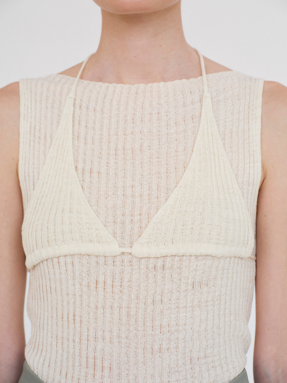 Reine Dual-Layer Knit Top, Ivory