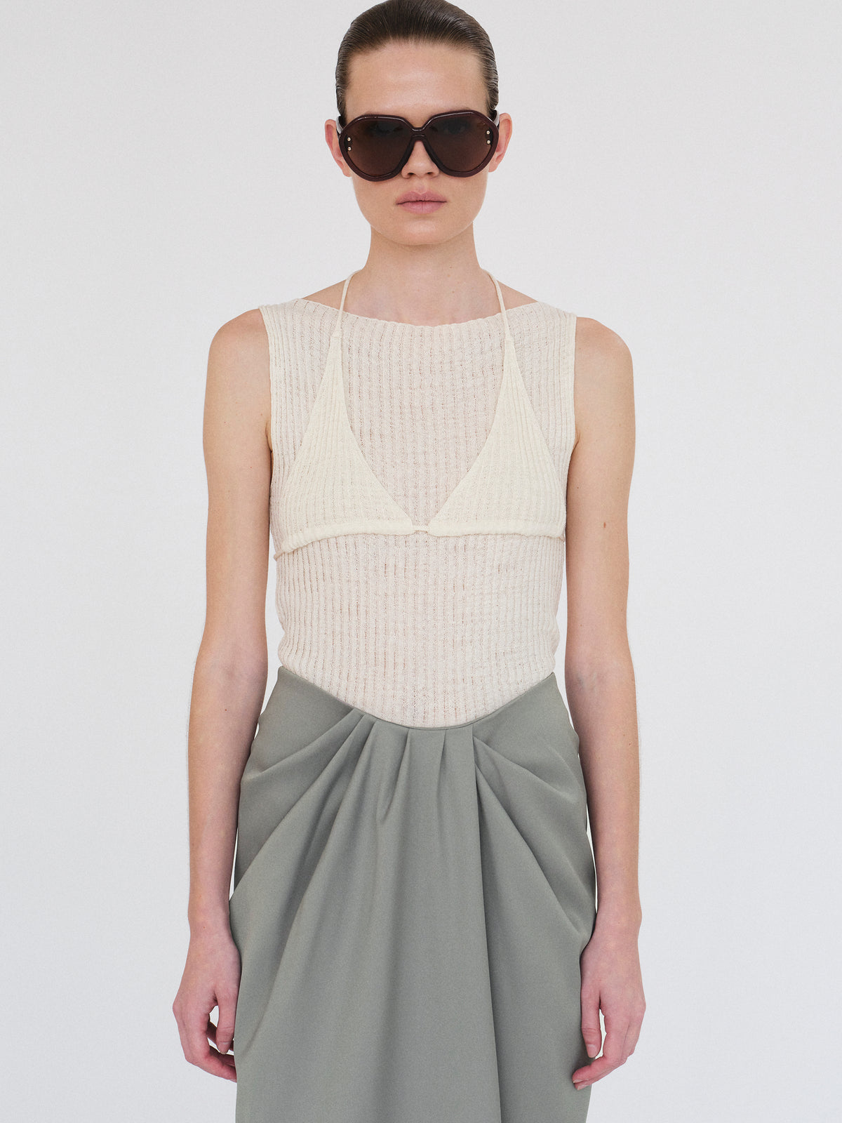 Reine Dual-Layer Knit Top, Ivory