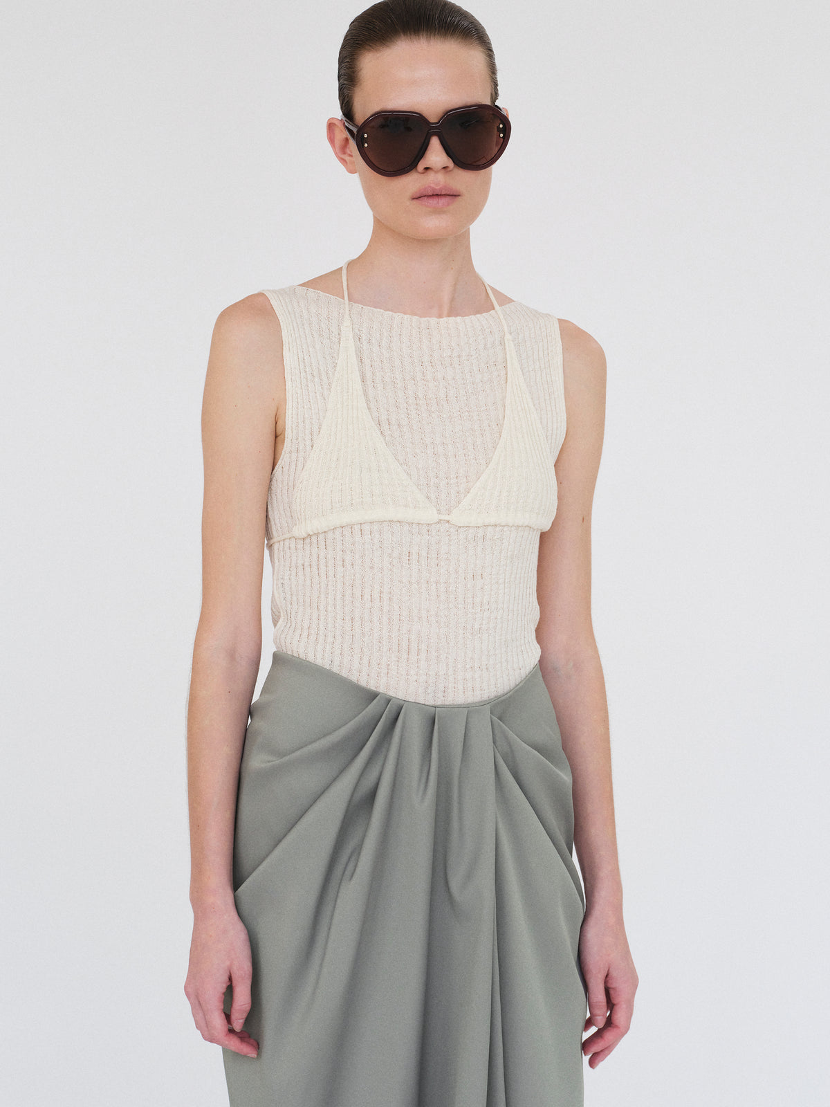 Reine Dual-Layer Knit Top, Ivory