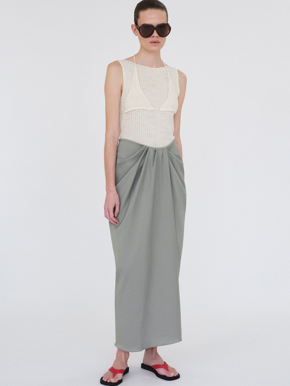 Reine Dual-Layer Knit Top, Ivory