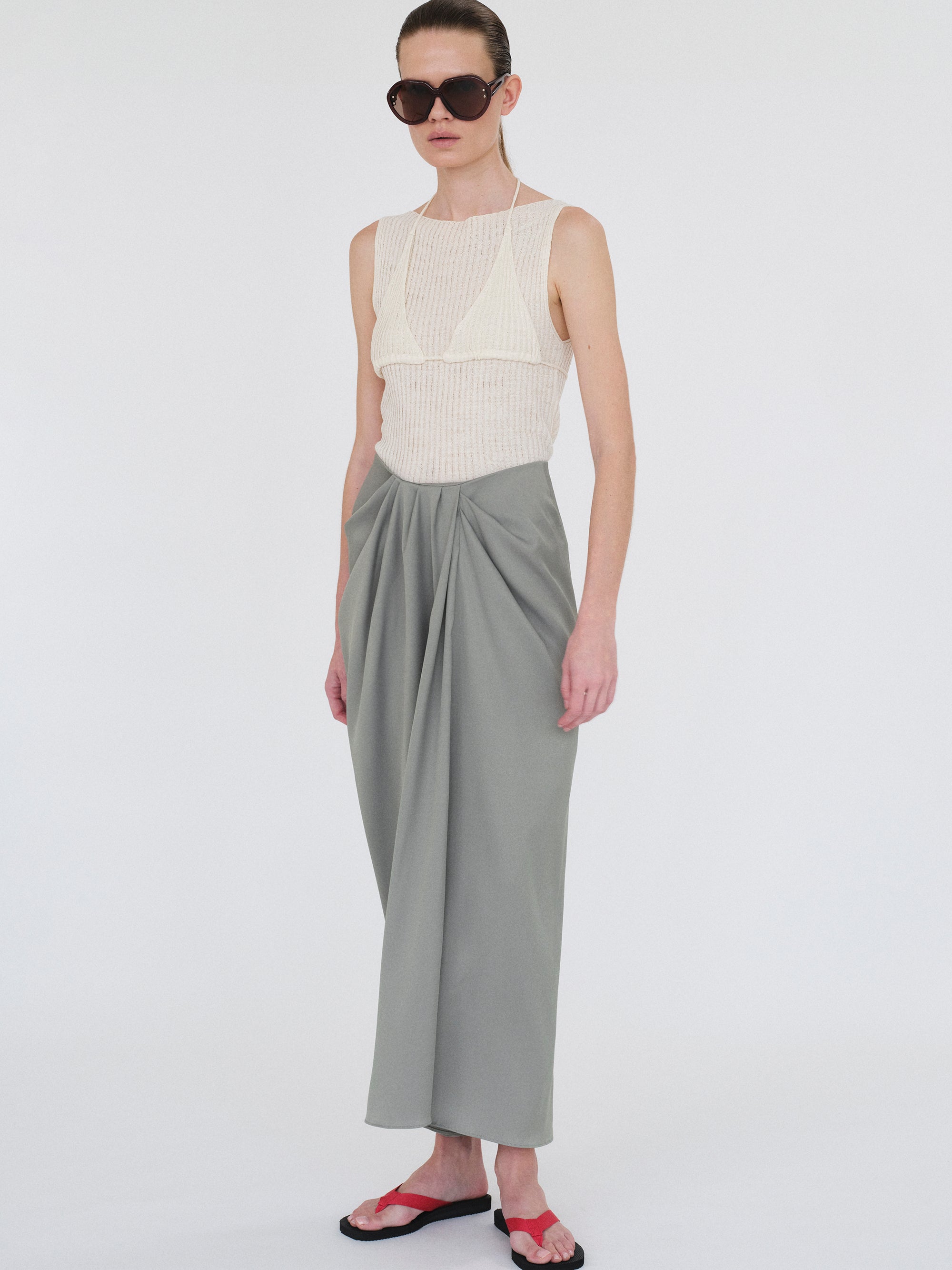 Reine Dual-Layer Knit Top, Ivory