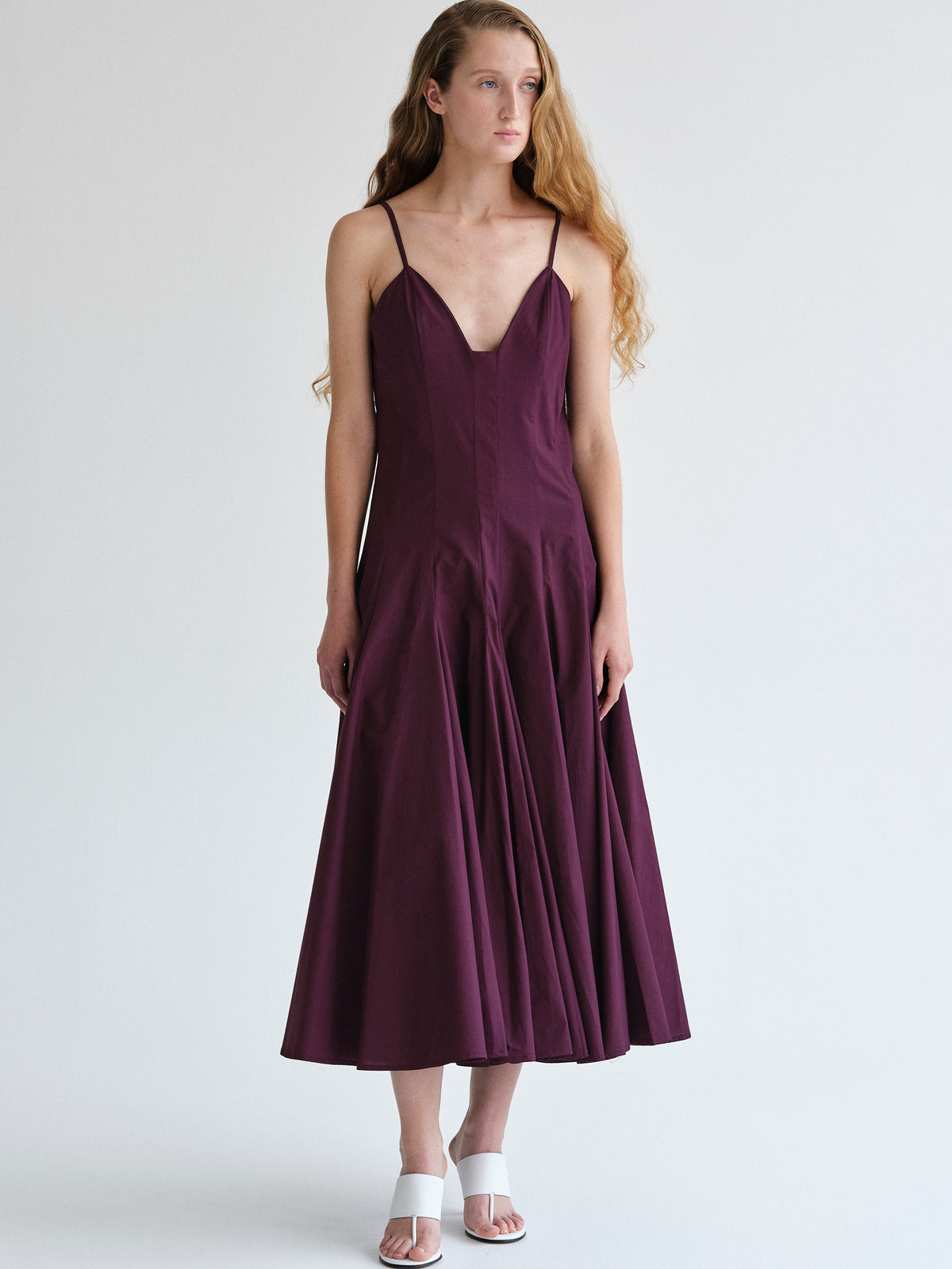Owen Pleated Strap Dress, Wine