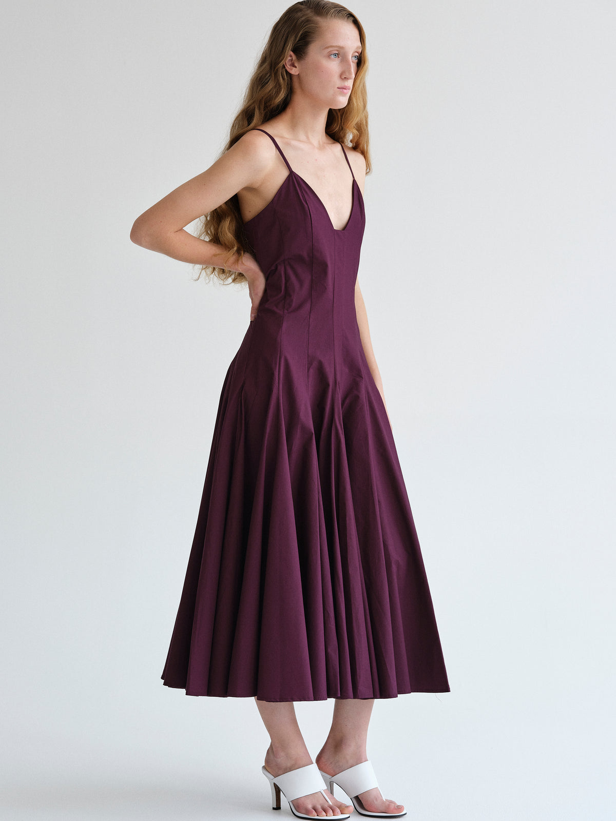 Owen Pleated Strap Dress, Wine