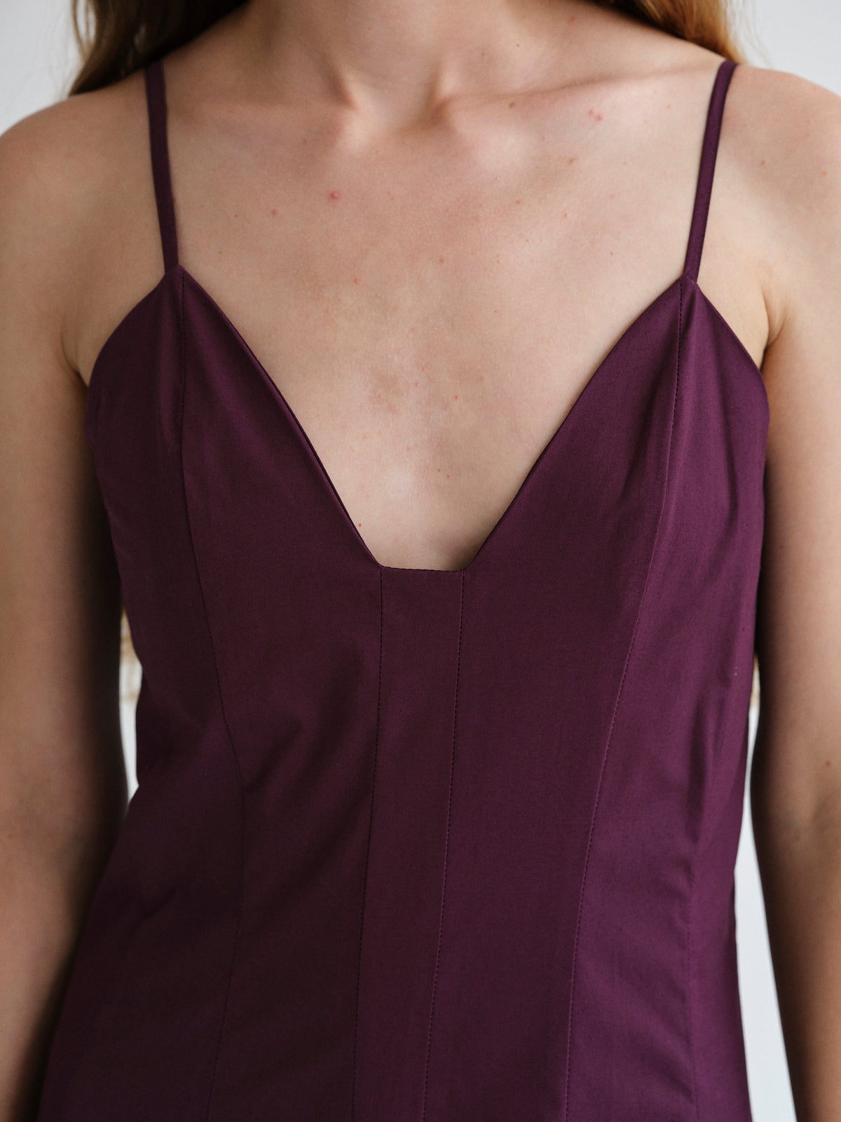 Owen Pleated Strap Dress, Wine