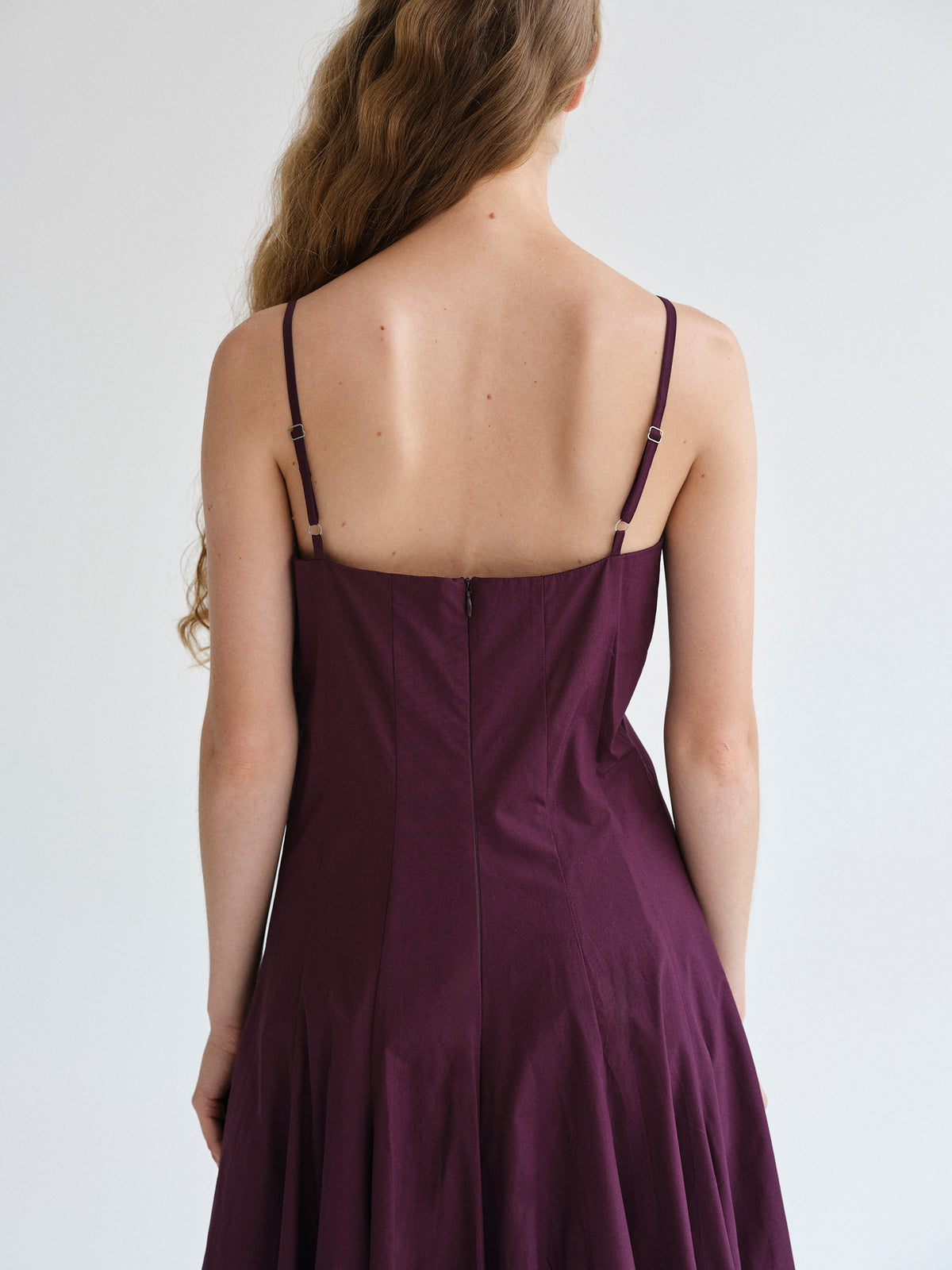 Owen Pleated Strap Dress, Wine
