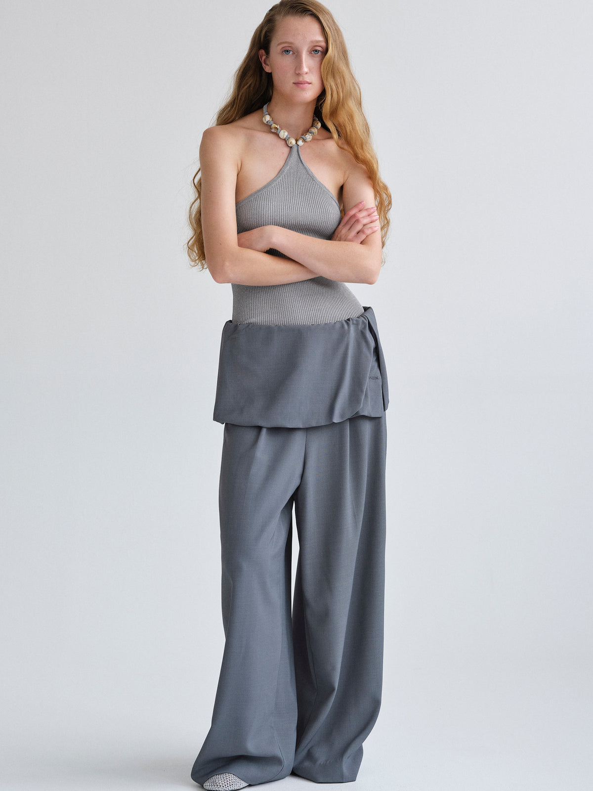 Stevie Fold-Over Trousers, Grey
