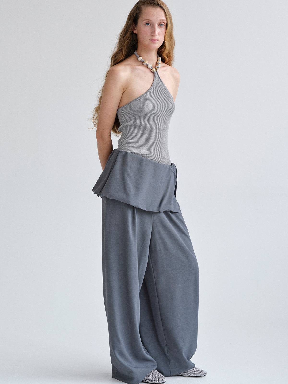 Stevie Fold-Over Trousers, Grey