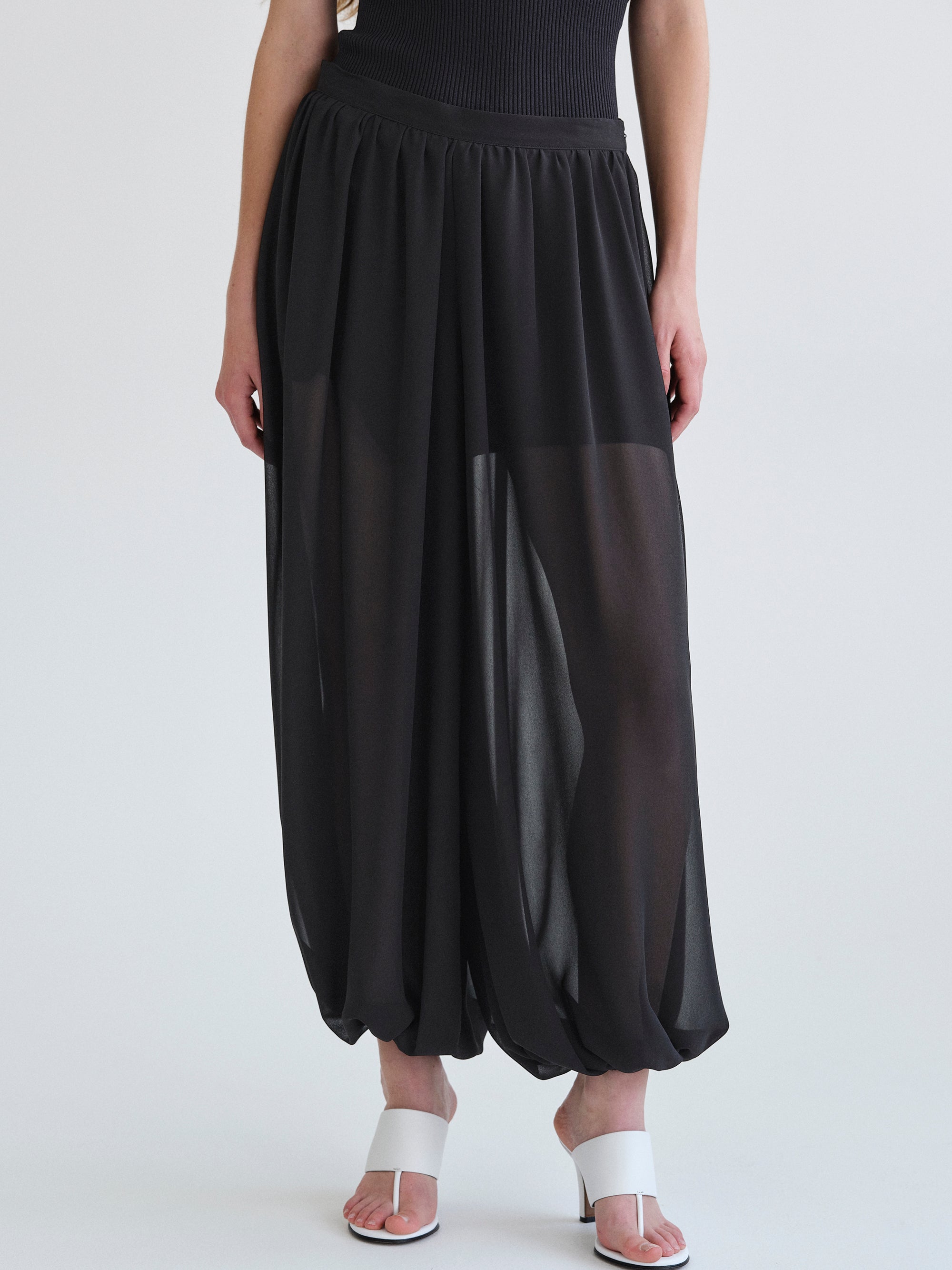 Semi-Sheer Balloon Trousers, Black