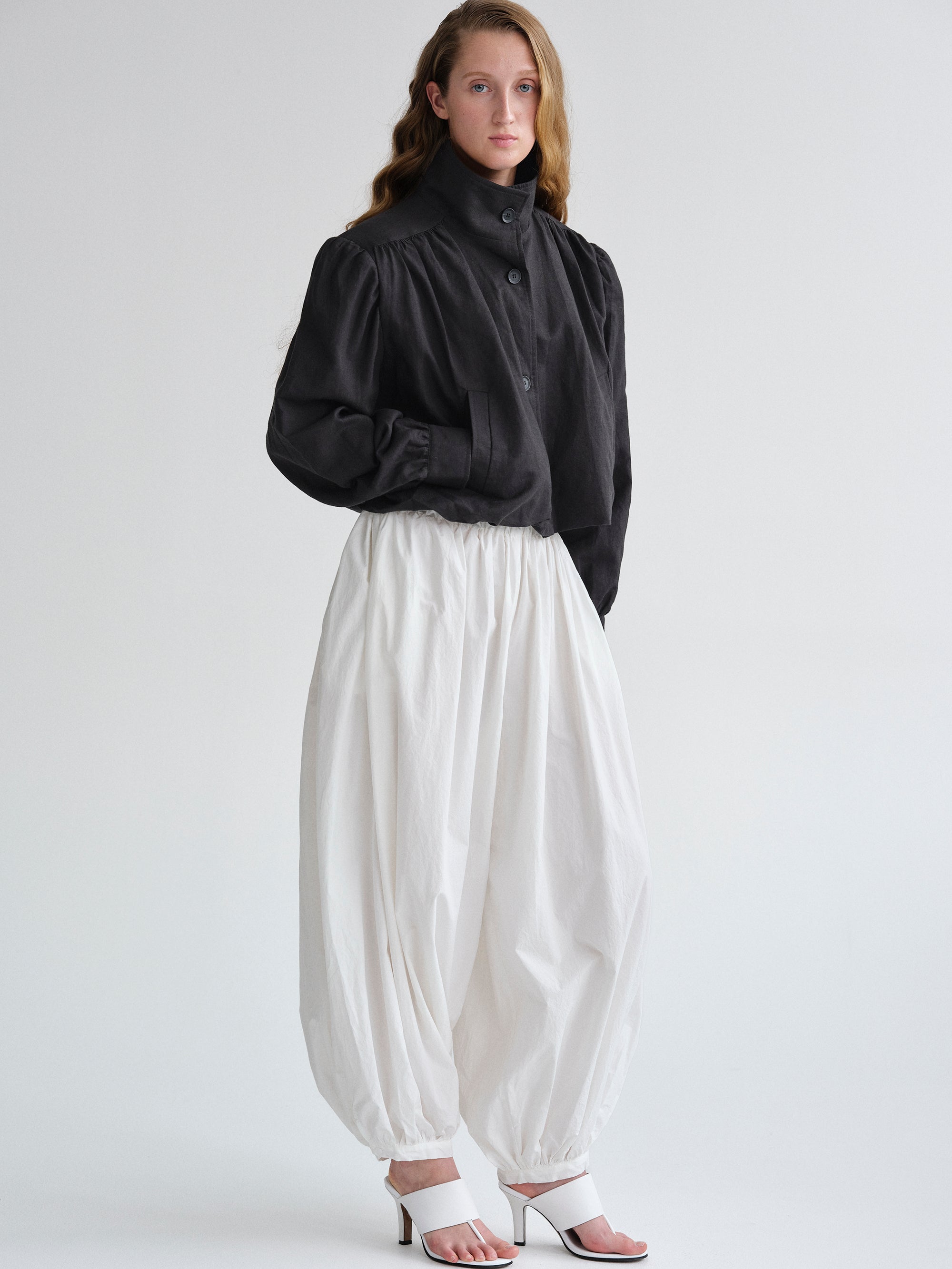 Ruched Linen Bomber, Black