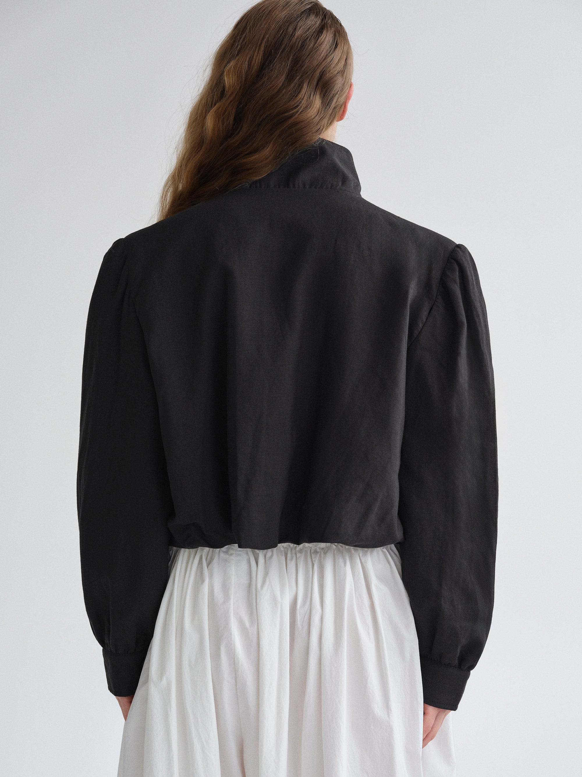 Ruched Linen Bomber, Black