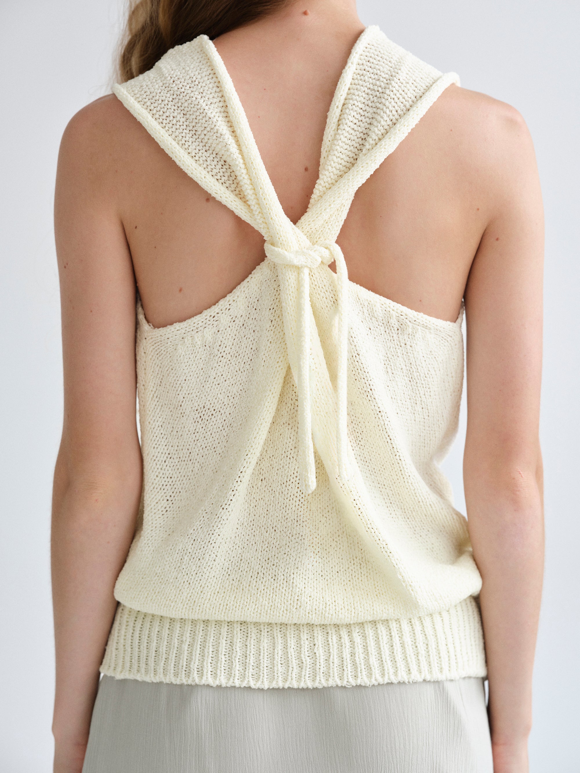 Zeren Back Knot Knit Top, Ivory