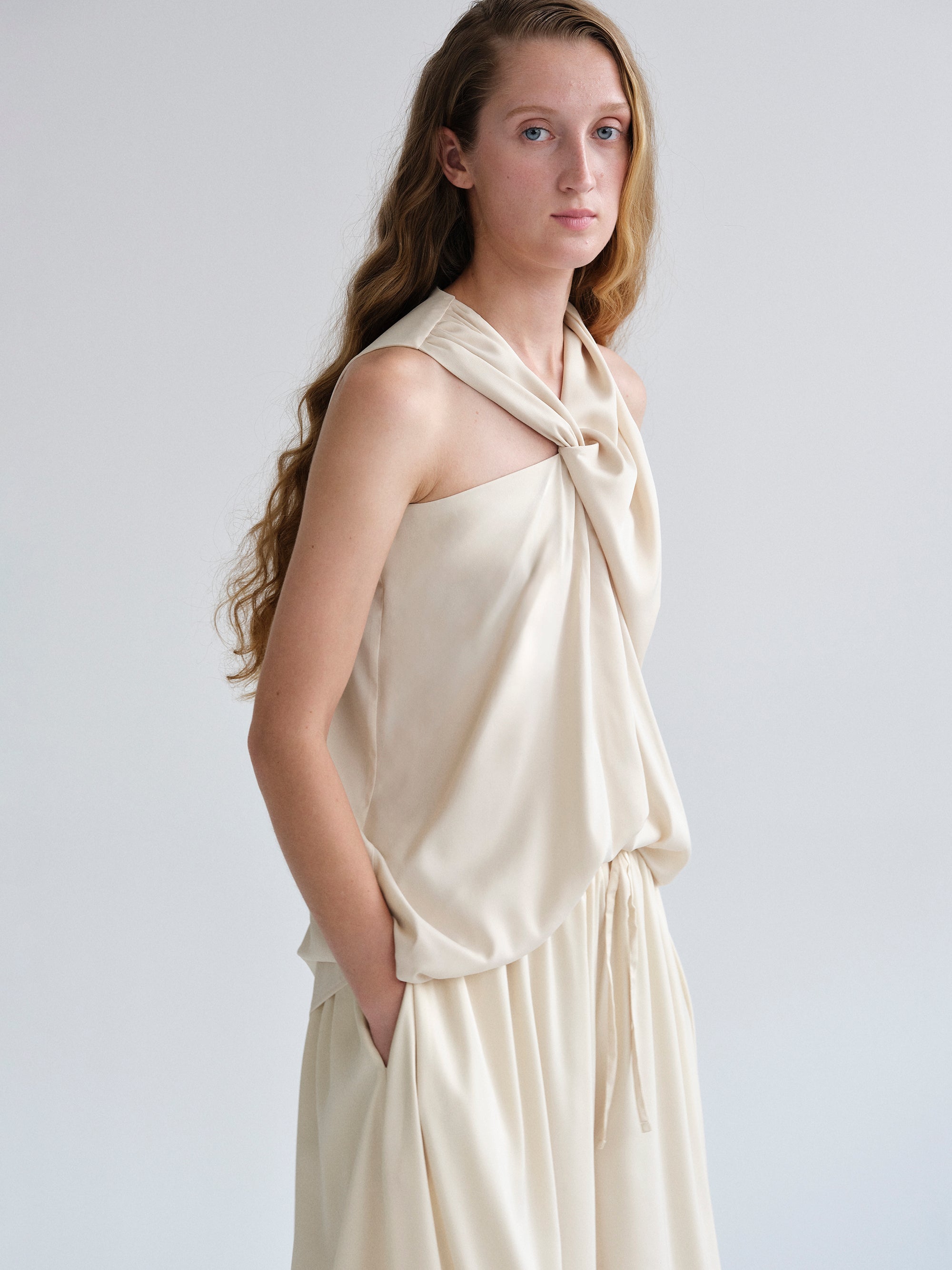 Twisted Draped Top, Nude