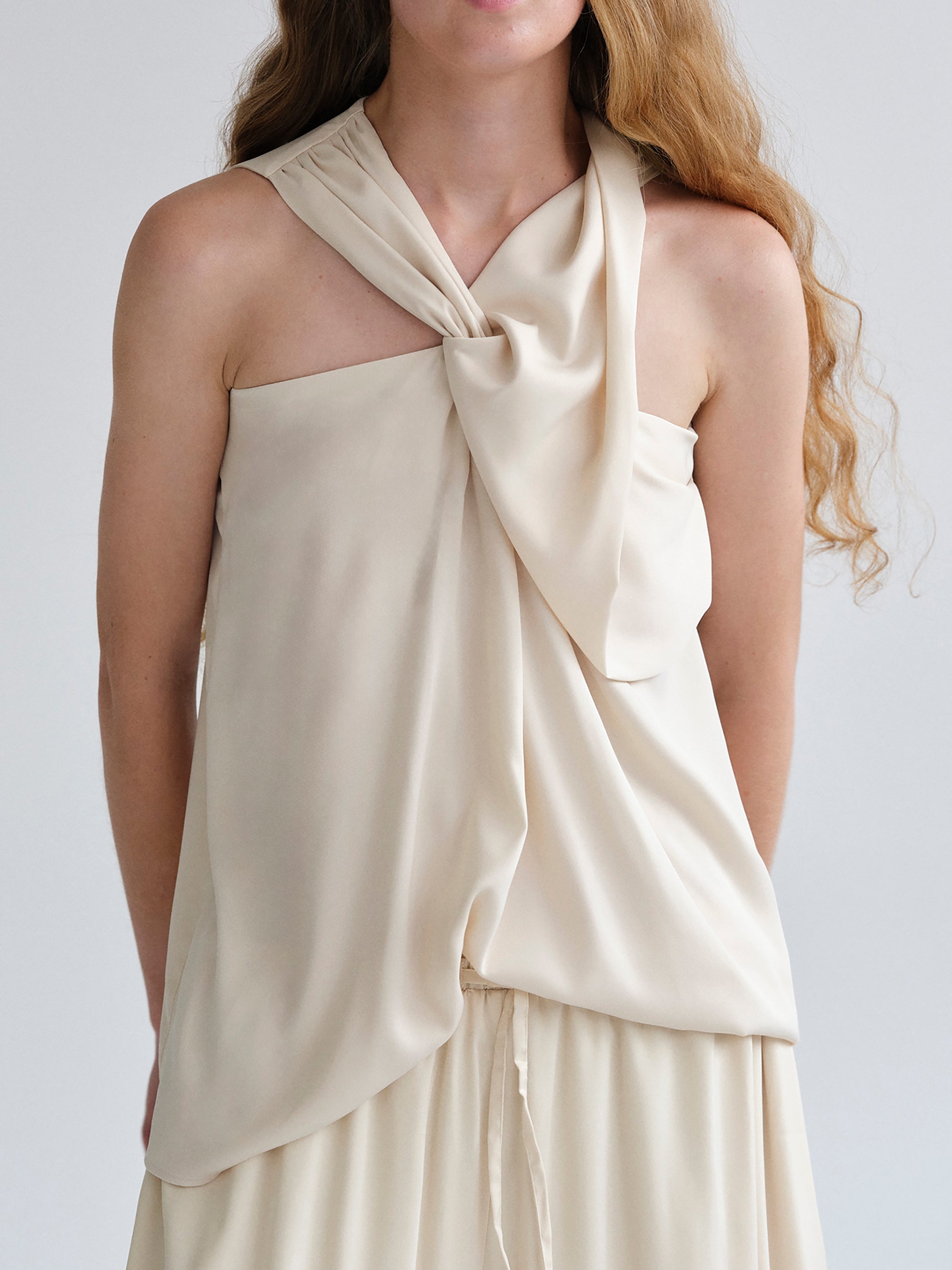 Twisted Draped Top, Nude