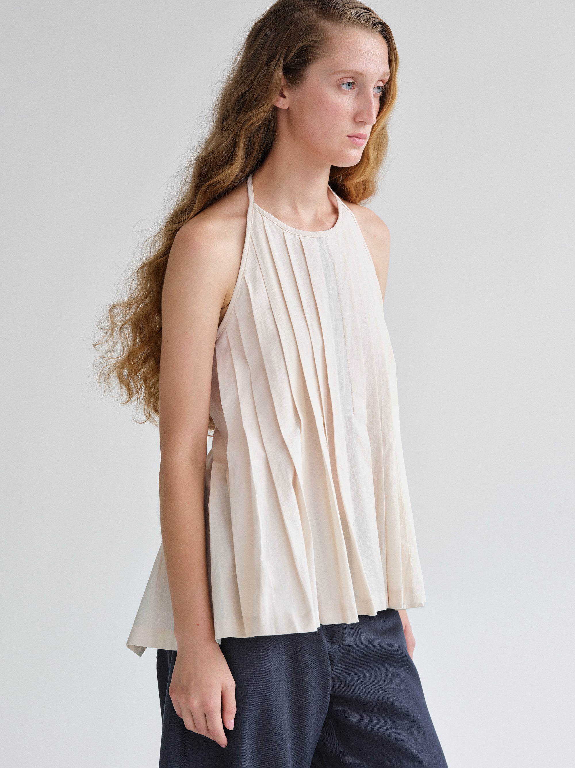 Backless Pleated Top, Ivory