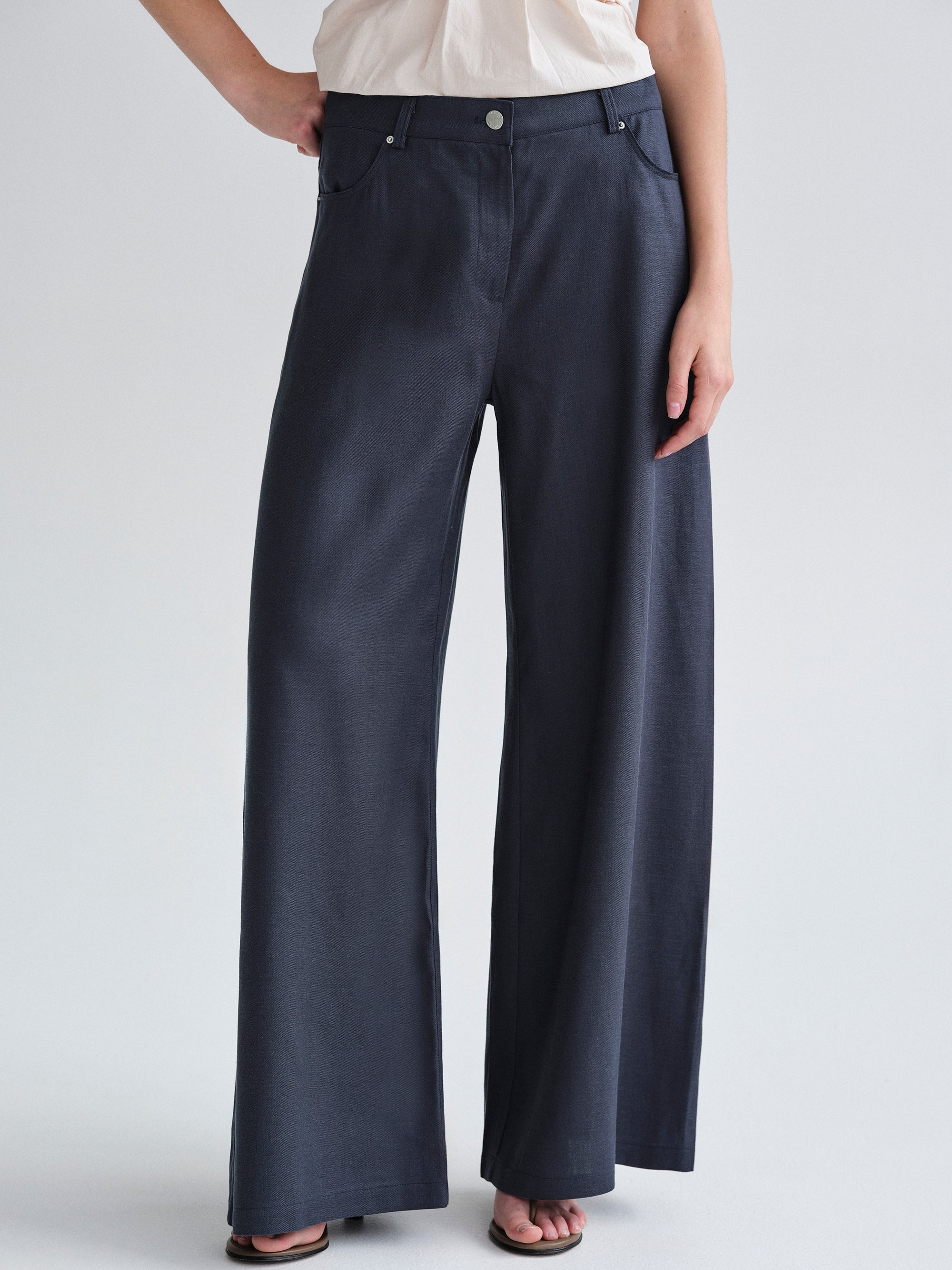 Fluid Tencel Denim Pants, Navy