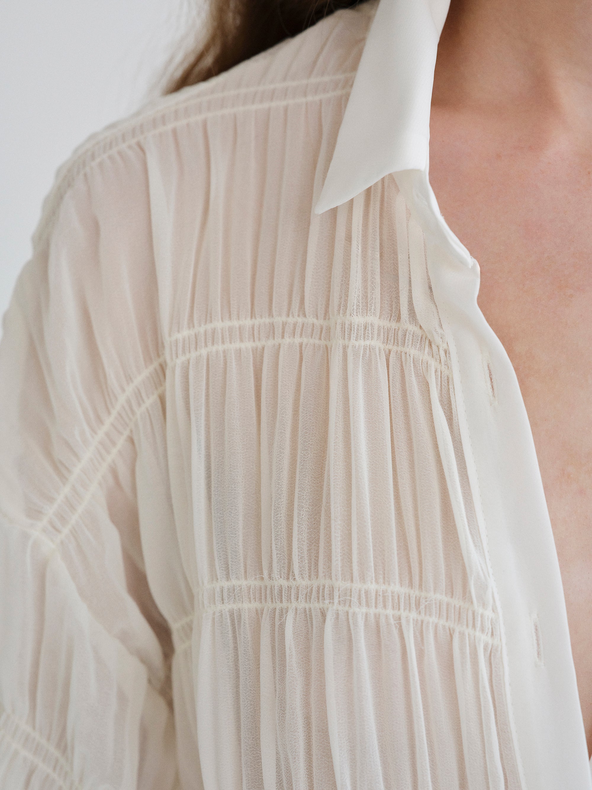 Plisse Sheer Shirt, Ivory