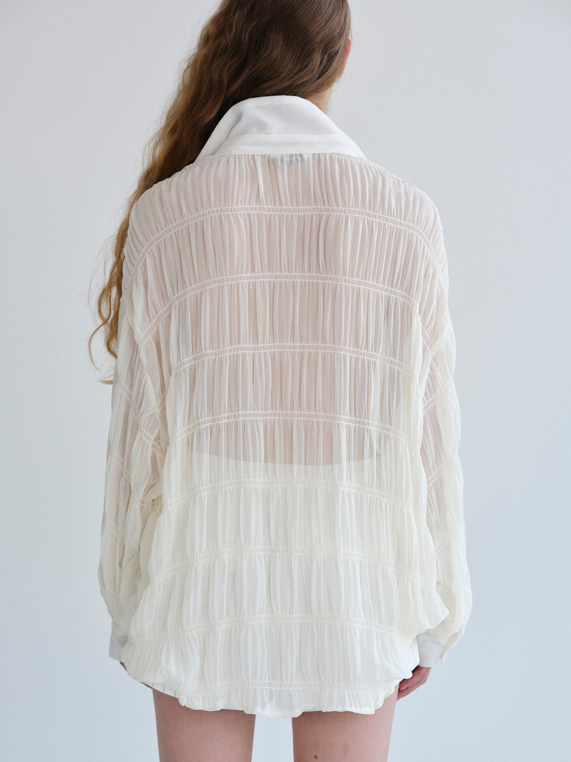 Plisse Sheer Shirt, Ivory